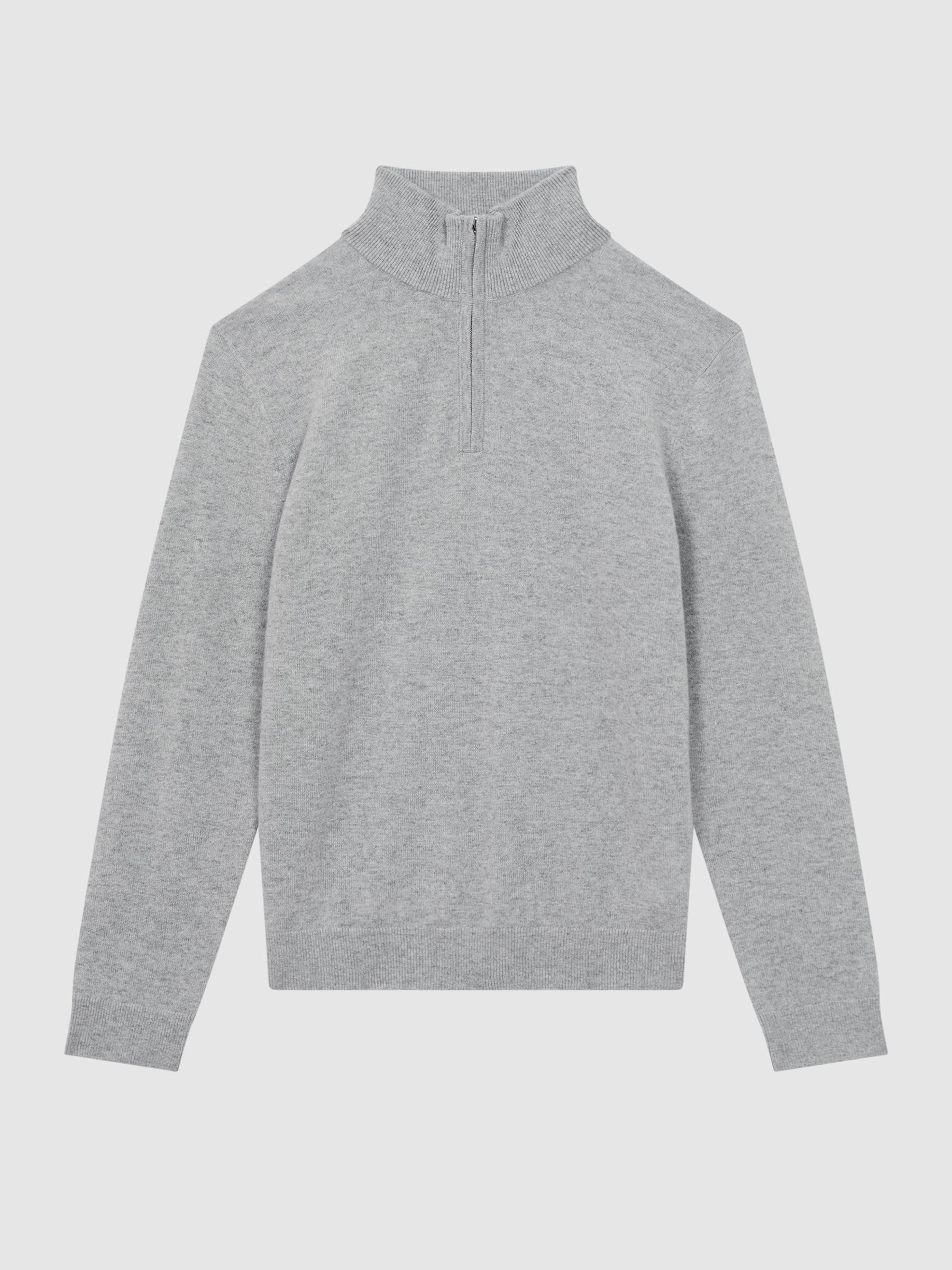 Atelier Cashmere Half-Zip Funnel Neck Jumper in Soft Grey Melange - Image 2 of 7