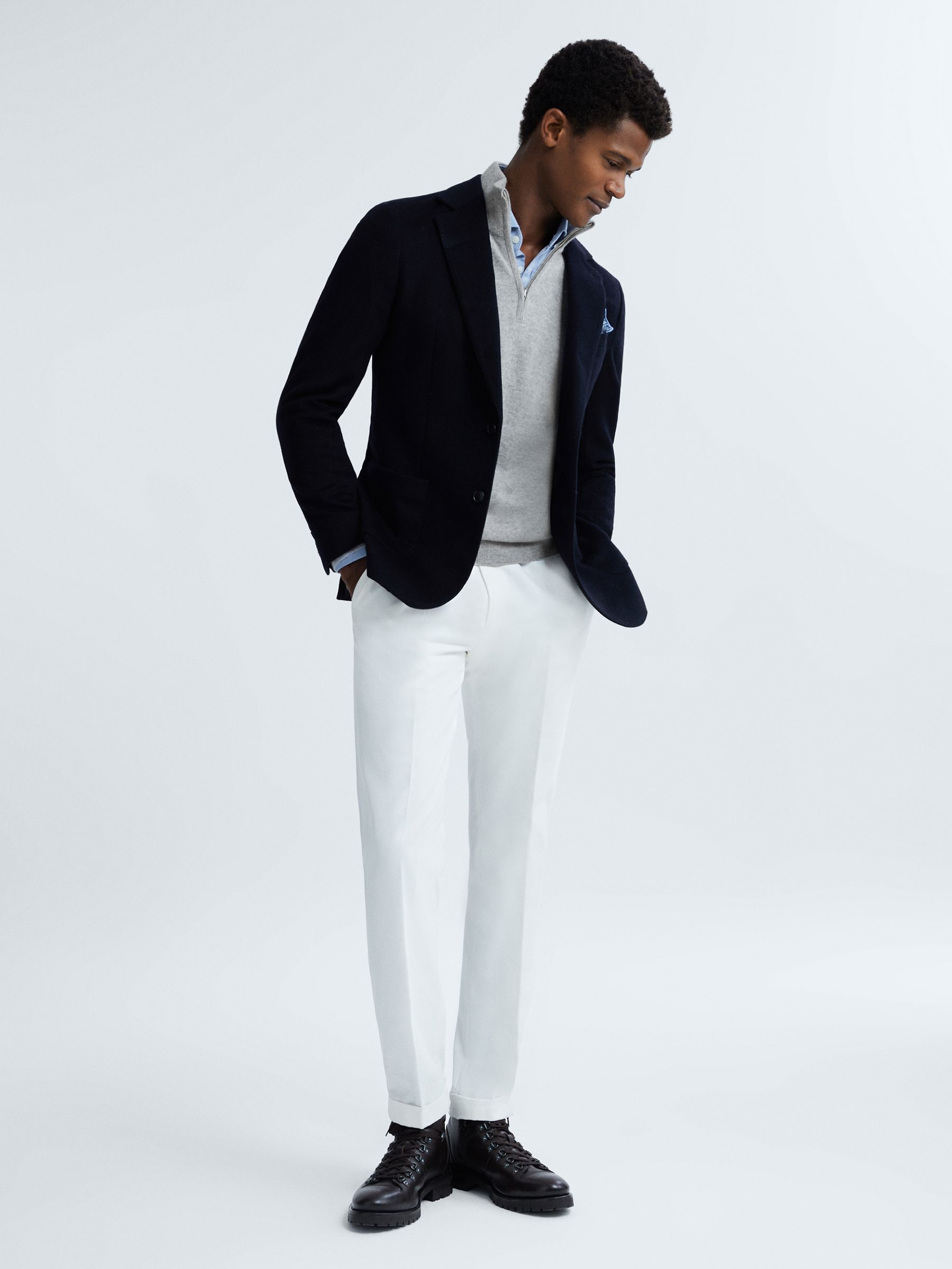 Atelier Cashmere Half-Zip Funnel Neck Jumper in Soft Grey Melange - Image 3 of 7