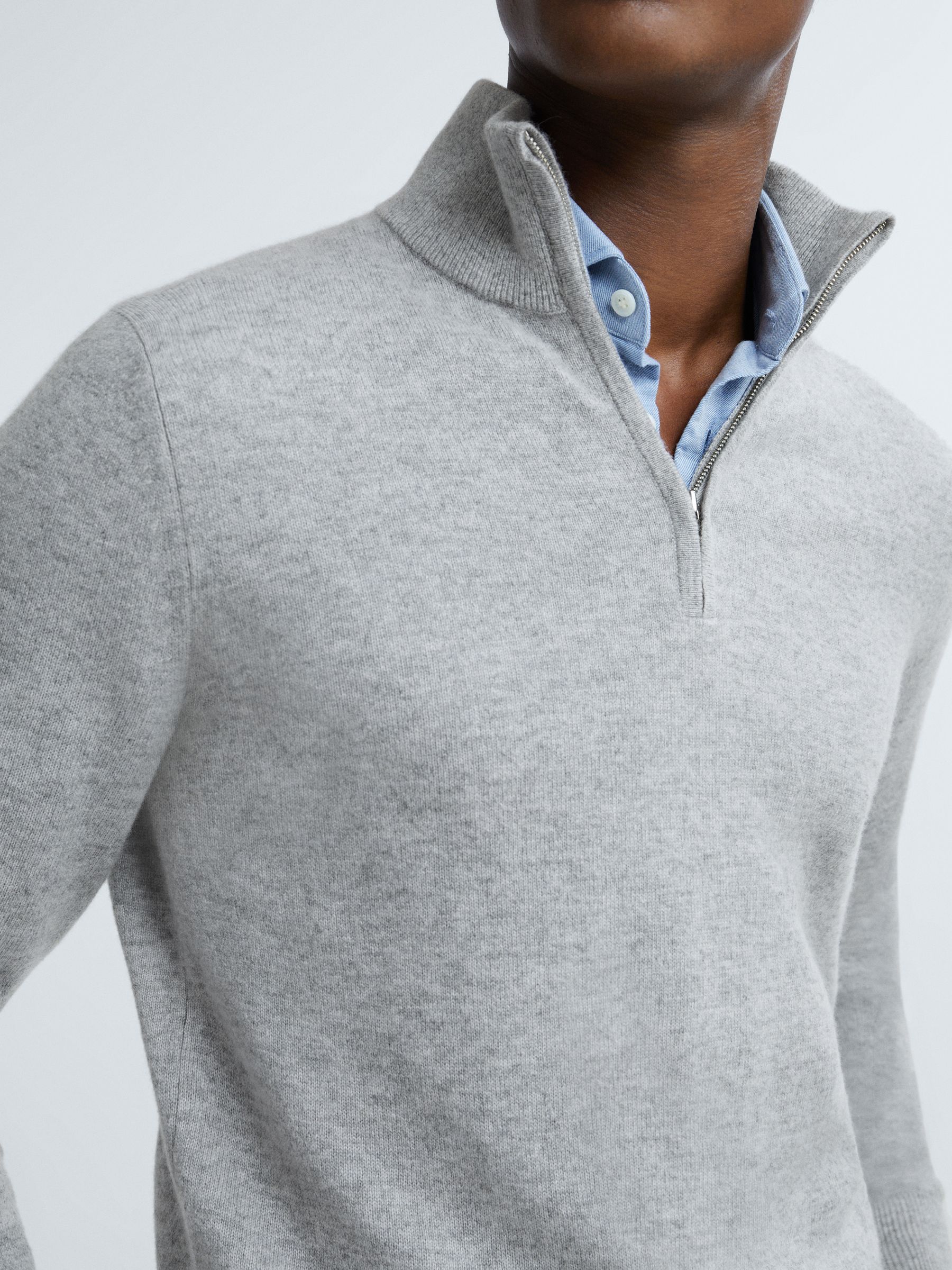 Atelier Cashmere Half-Zip Funnel Neck Jumper in Soft Grey Melange - Image 4 of 7