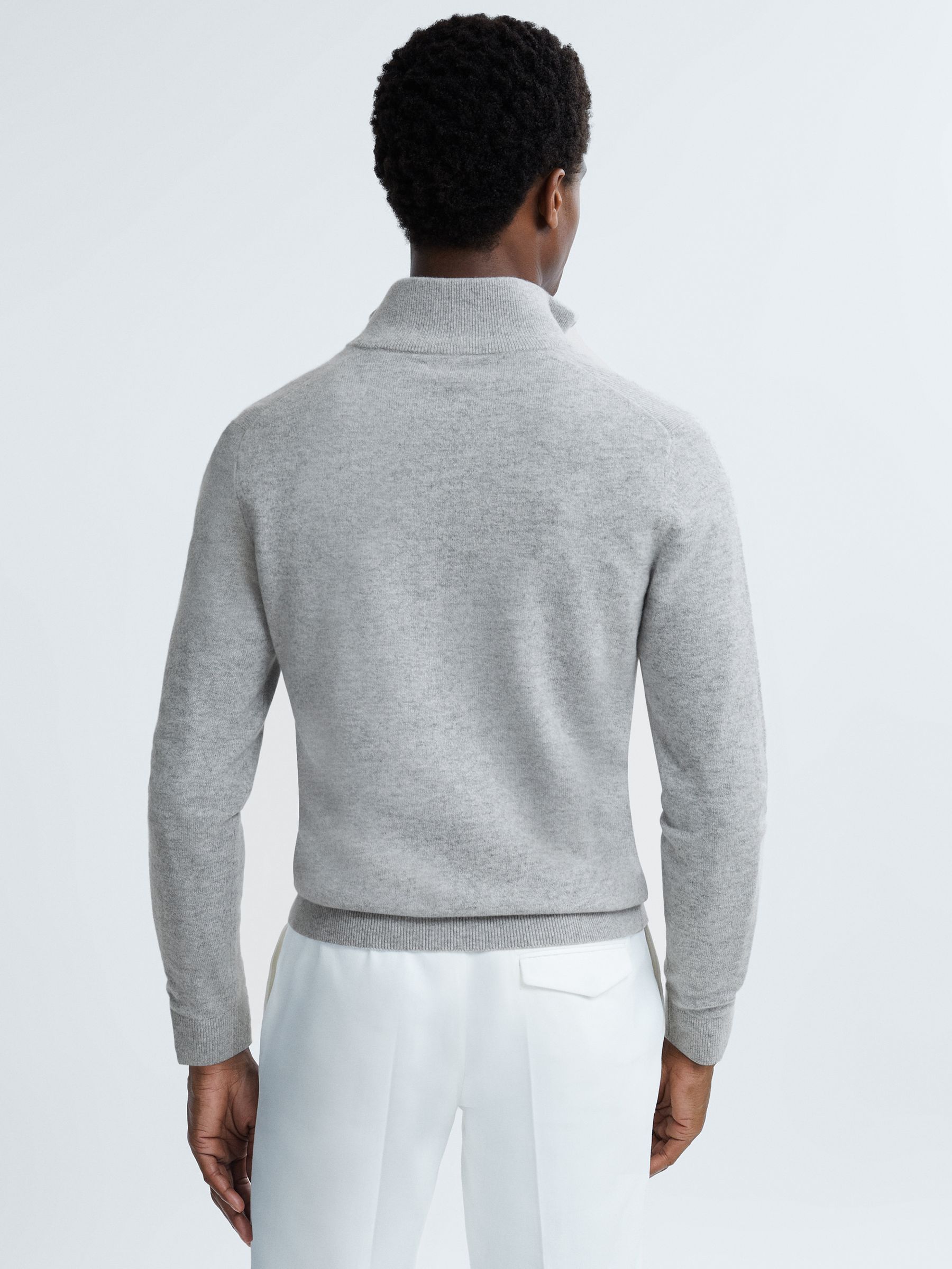 Atelier Cashmere Half-Zip Funnel Neck Jumper in Soft Grey Melange - Image 6 of 7
