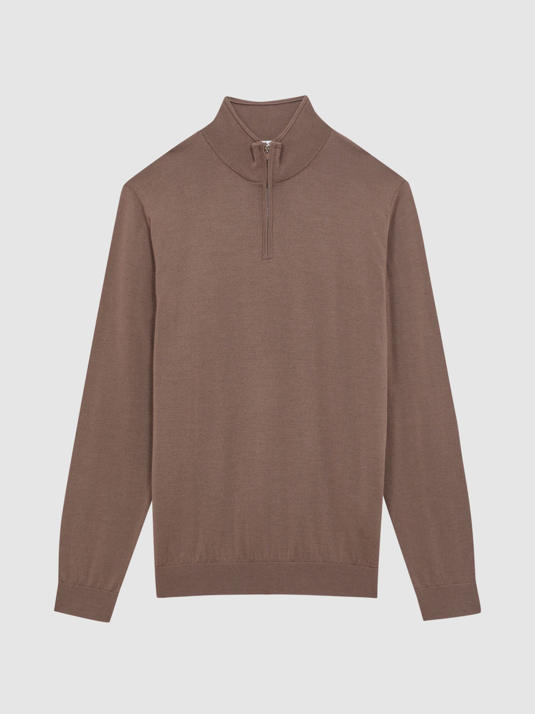 Merino Wool Half-Zip Funnel Neck Jumper in Brown Sugar - Image 2 of 4