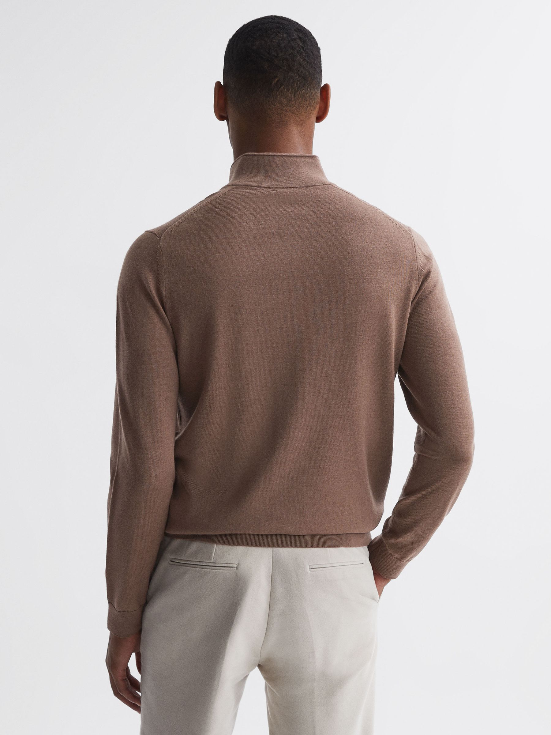 Merino Wool Half-Zip Funnel Neck Jumper in Brown Sugar - Image 4 of 4