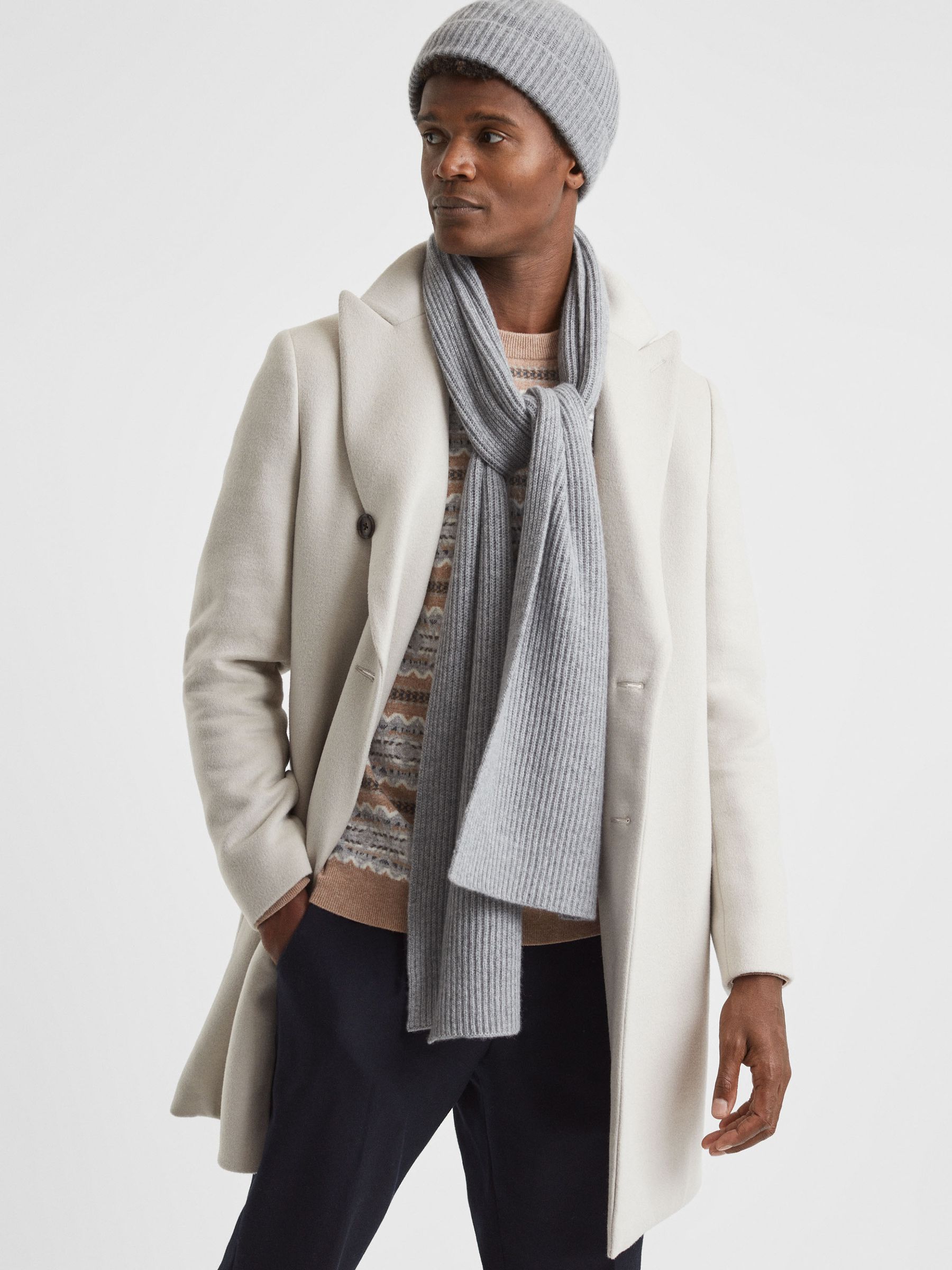 Cashmere Ribbed Scarf in Soft Grey - Image 2 of 4