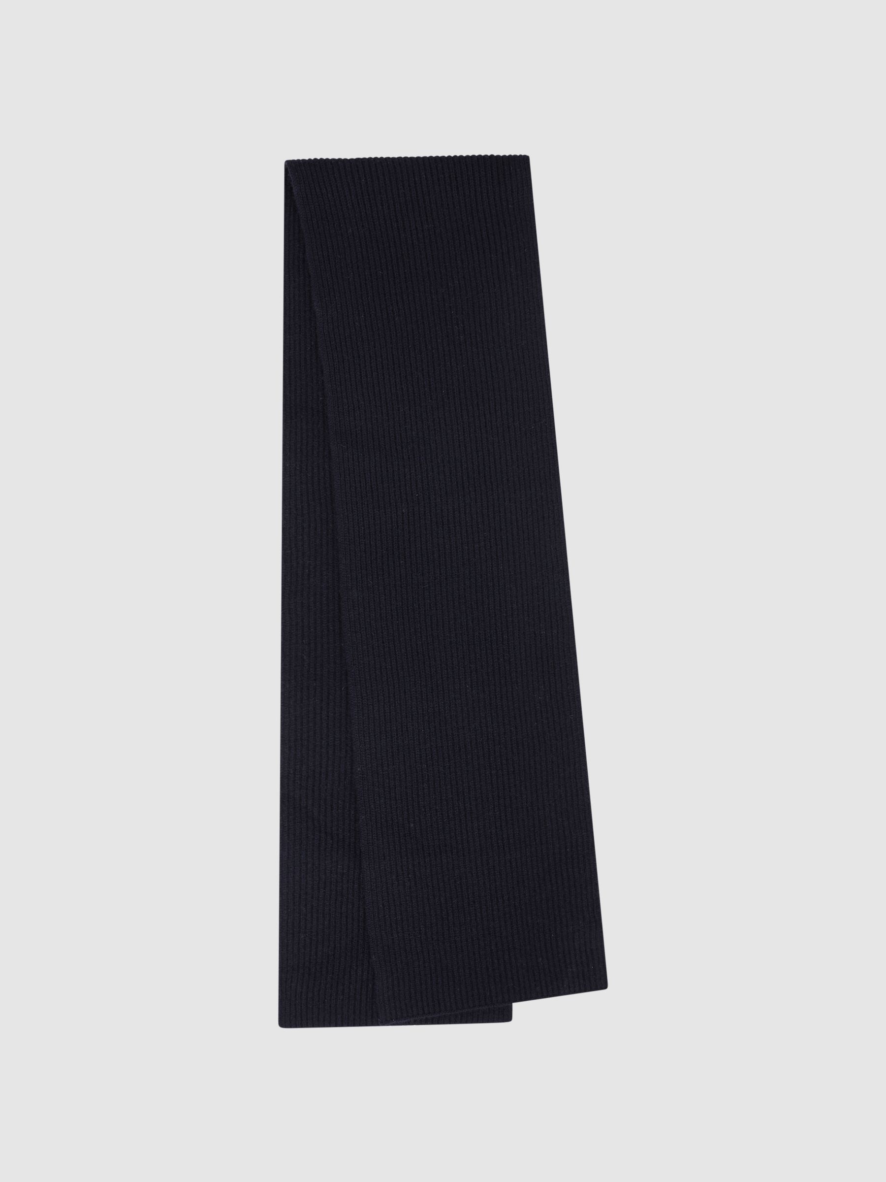 Cashmere Ribbed Scarf in Navy - Image 1 of 4