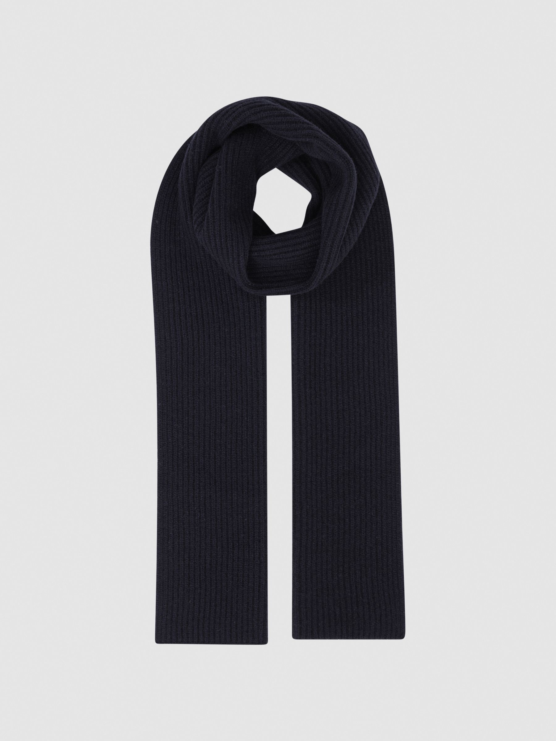 Cashmere Ribbed Scarf in Navy - Image 3 of 4