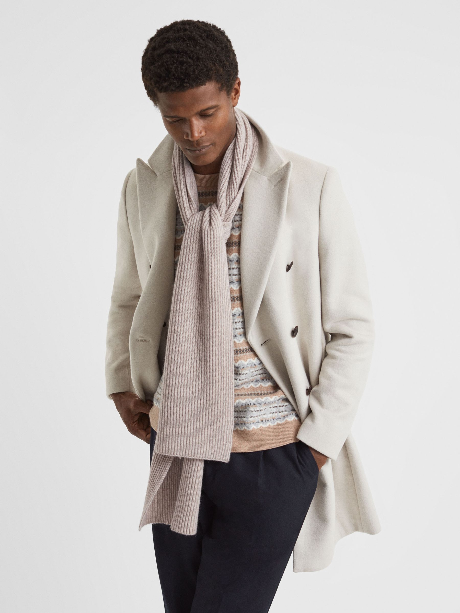 Cashmere Ribbed Scarf in Oatmeal Melange - Image 2 of 4