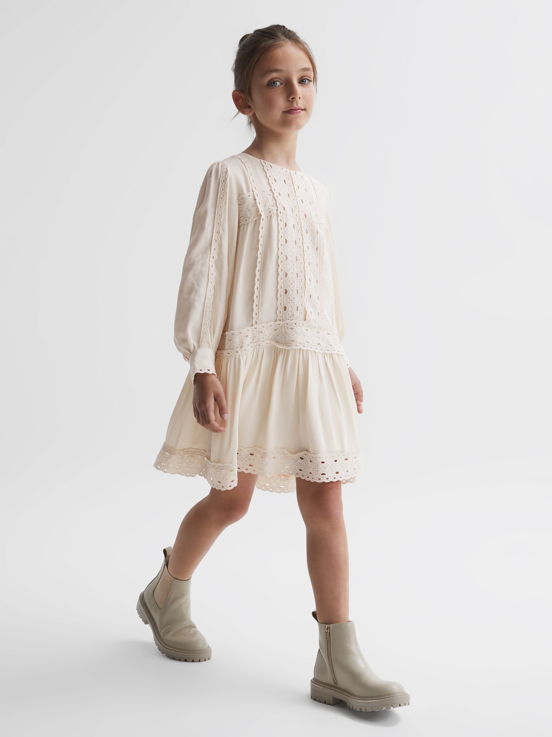 4-9 yrs Long Sleeve Lace Dress in Ivory - Image 1 of 6