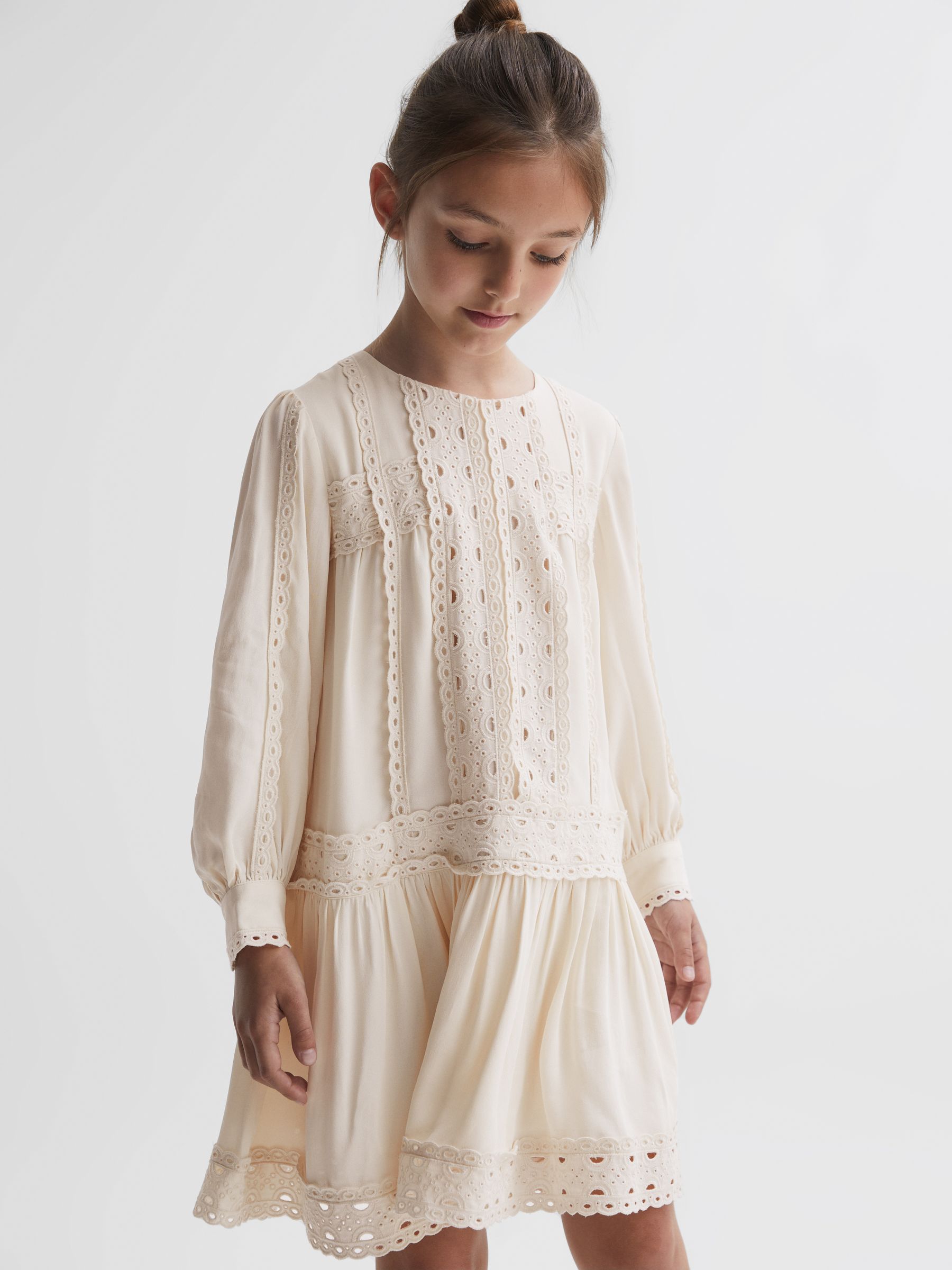 4-9 yrs Long Sleeve Lace Dress in Ivory - Image 3 of 6