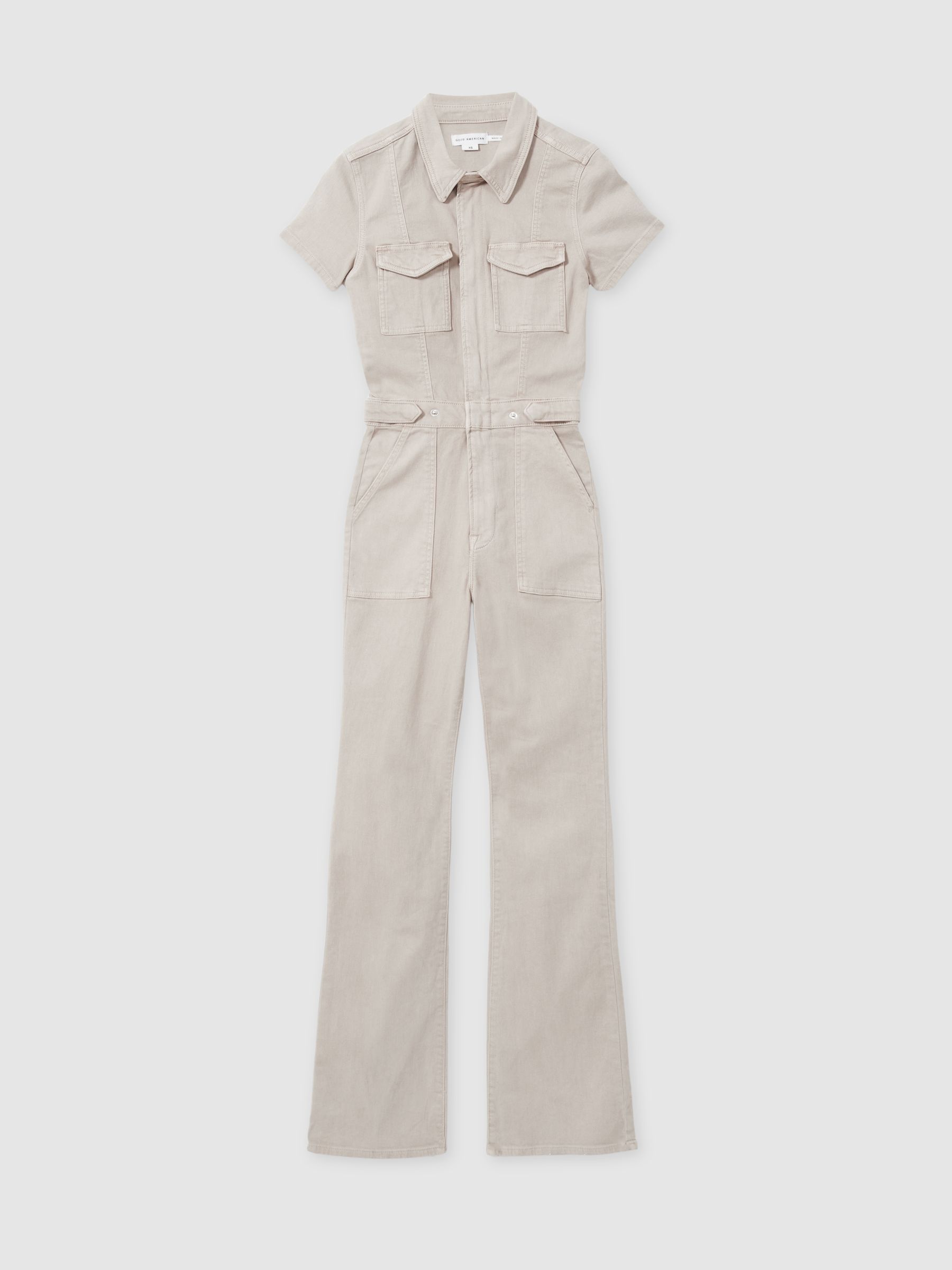 Good American Twill Utility Bootcut Jumpsuit in Sand