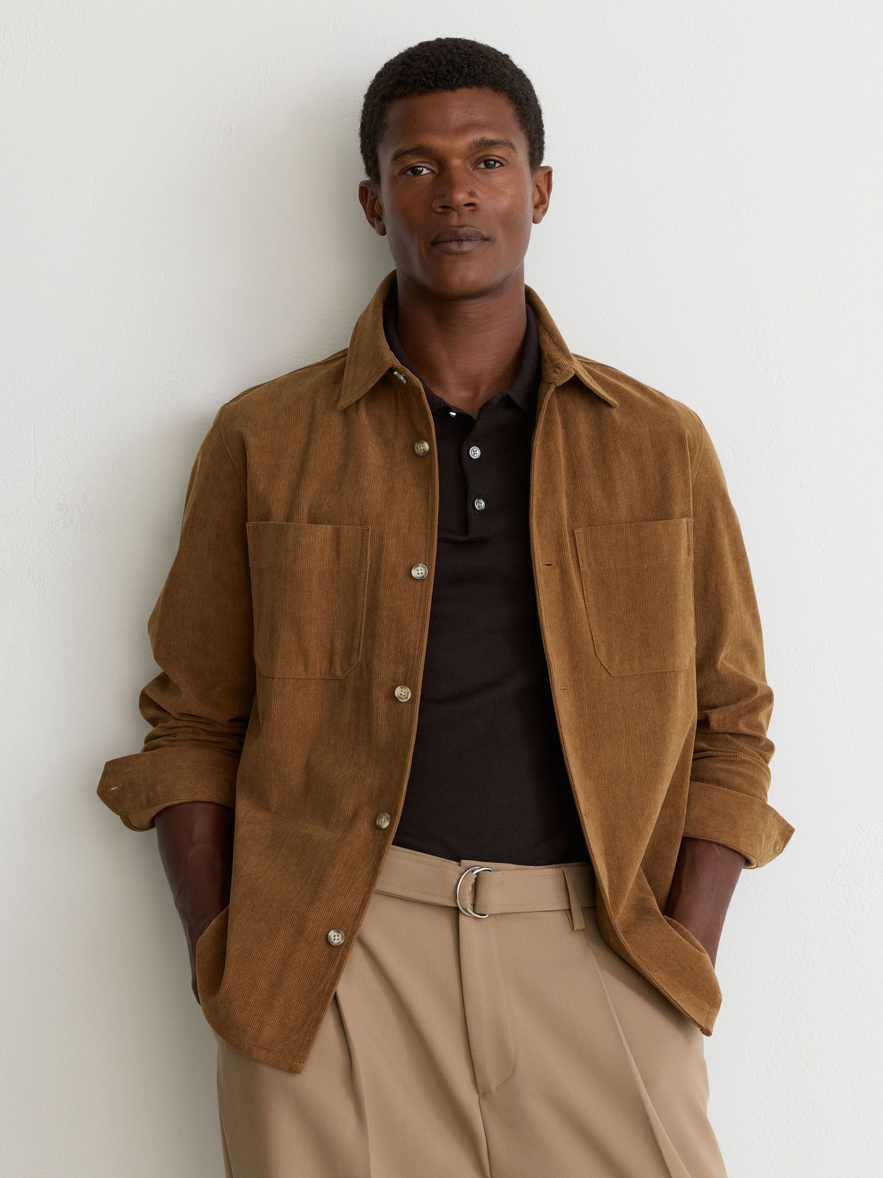 Corduroy Twin-Pocket Overshirt in Camel Brown - Image 1 of 7