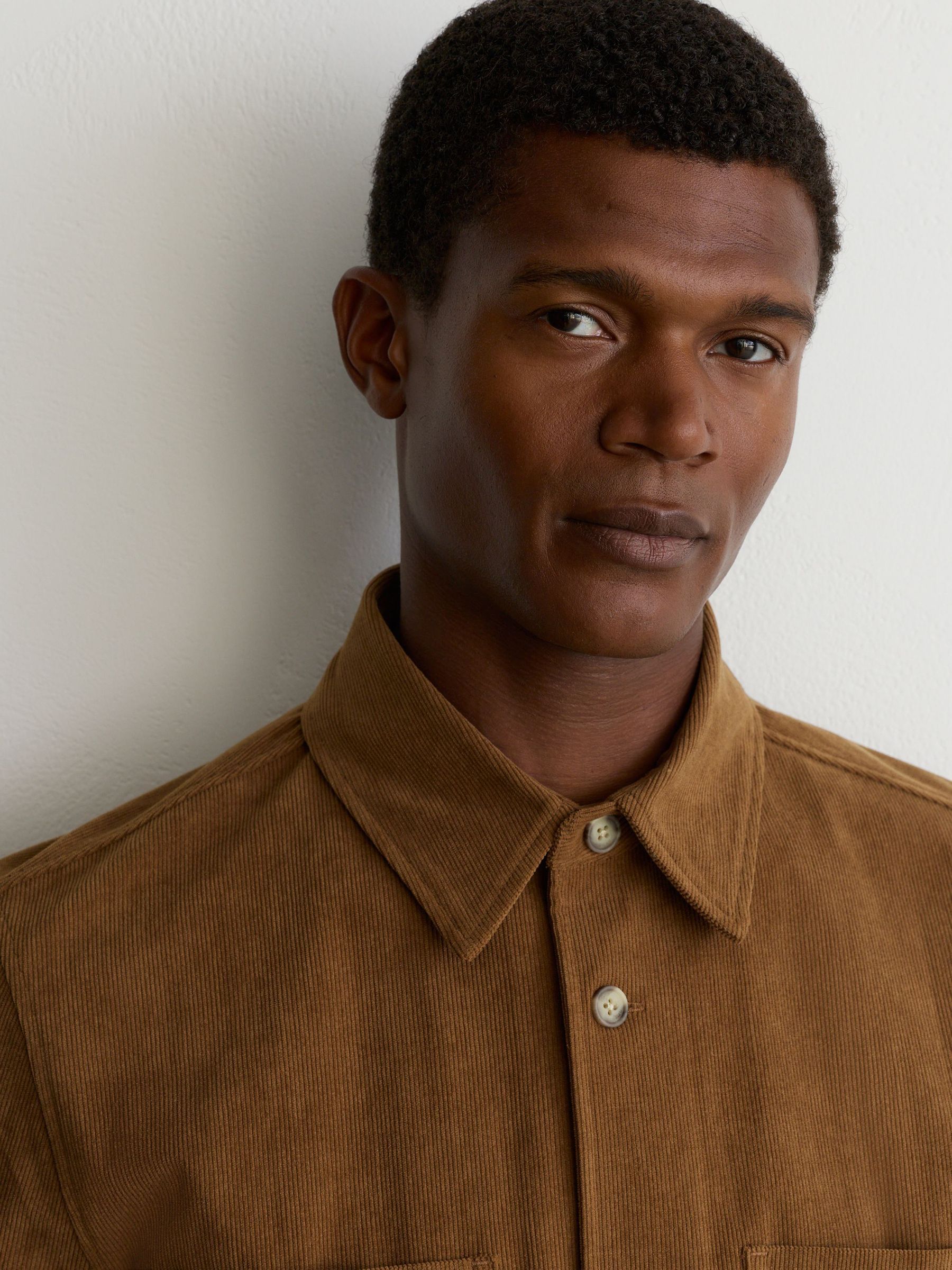 Corduroy Twin-Pocket Overshirt in Camel Brown - Image 3 of 7