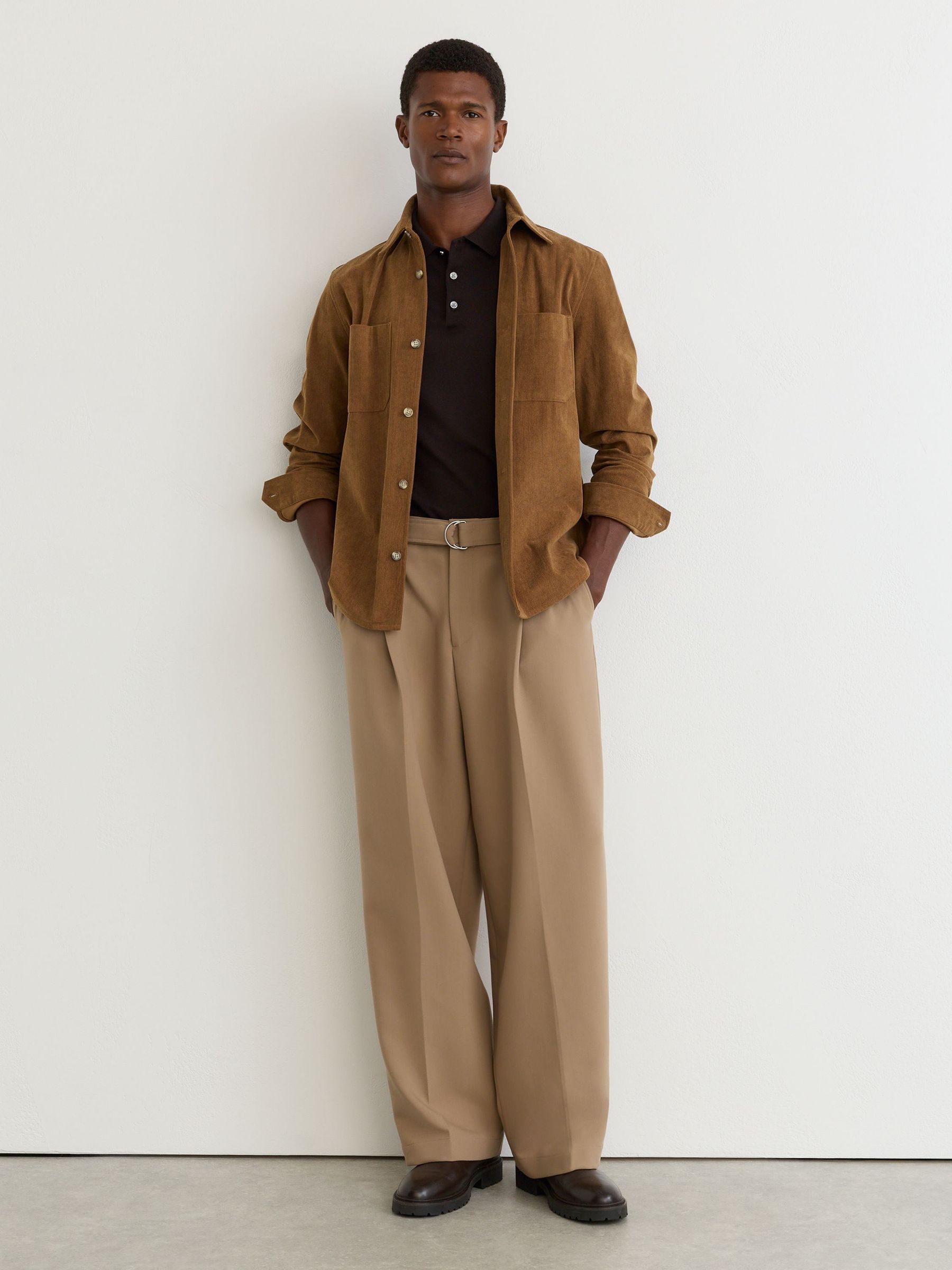 Corduroy Twin-Pocket Overshirt in Camel Brown - Image 4 of 7