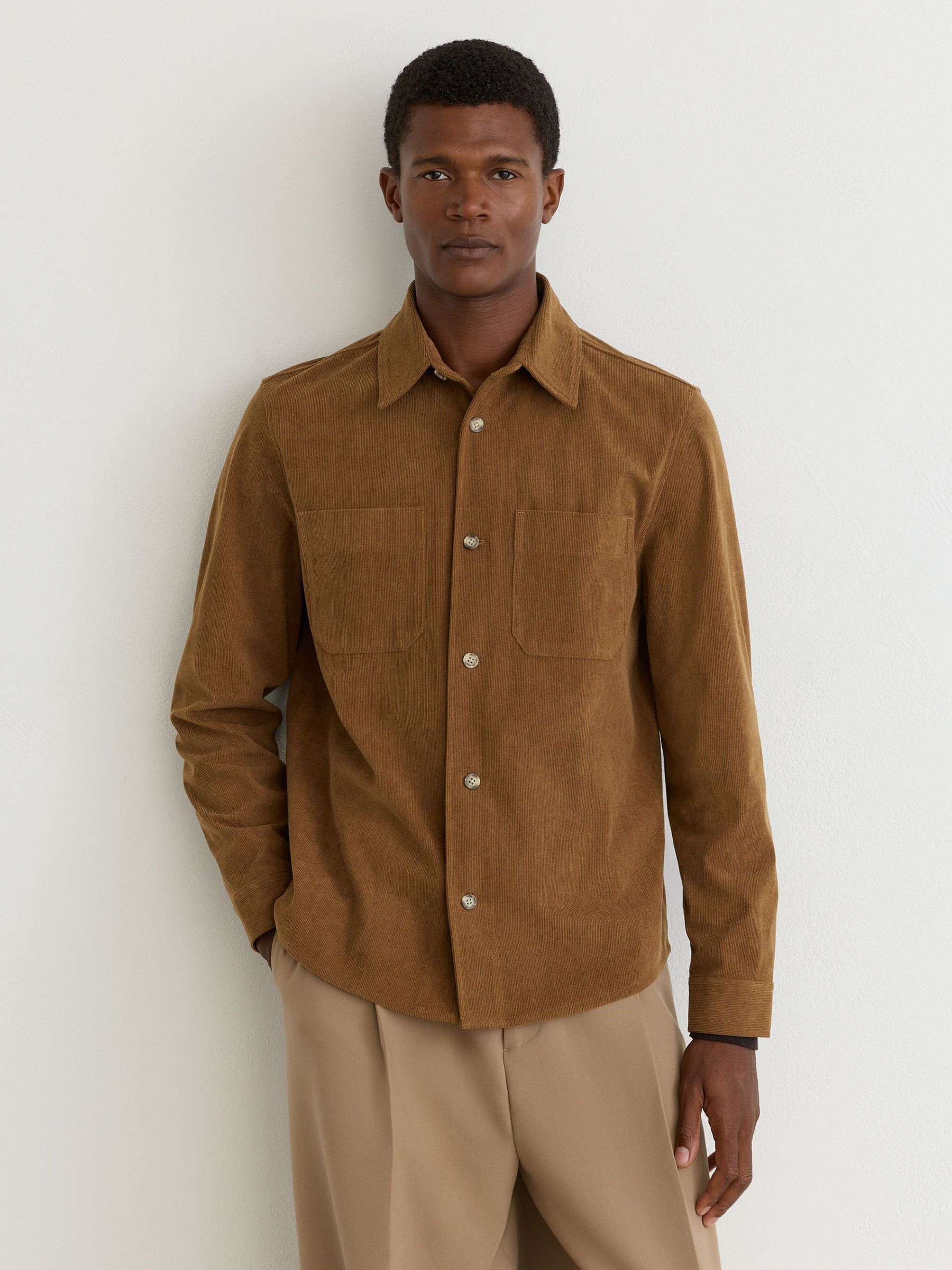 Corduroy Twin-Pocket Overshirt in Camel Brown - Image 6 of 7