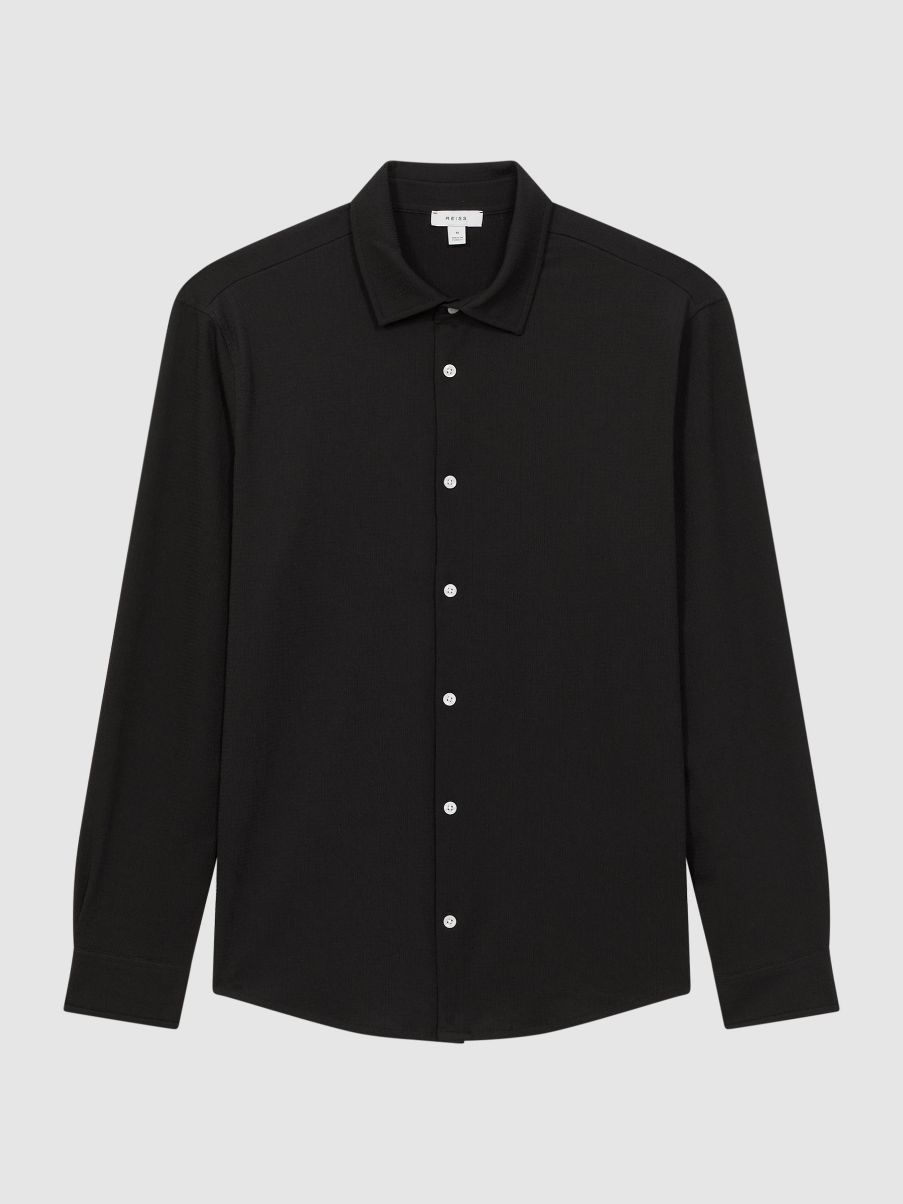 Textured Button-Through Shirt in Black - Image 2 of 4