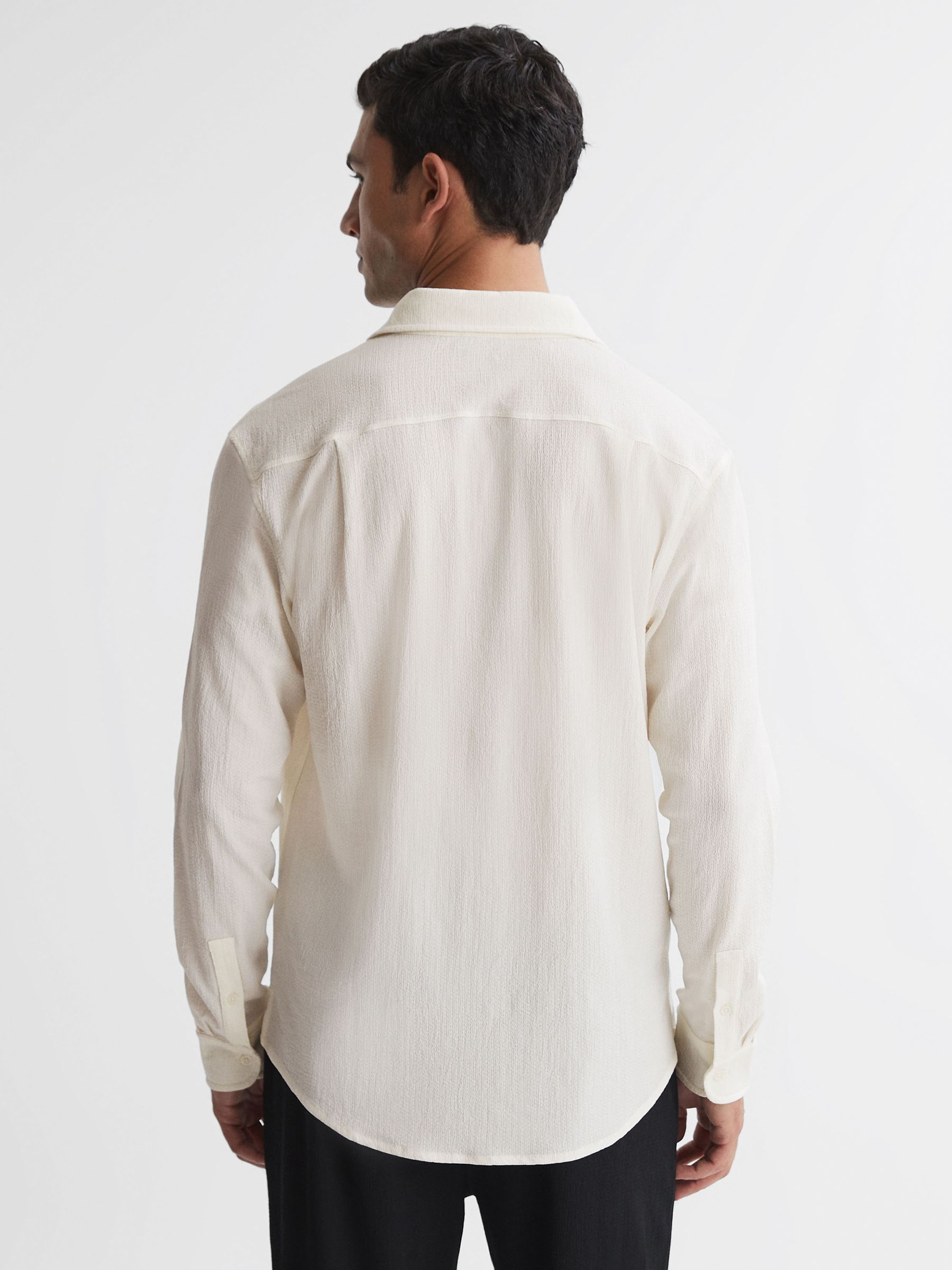 Textured Button-Through Shirt in Ecru - Image 4 of 4