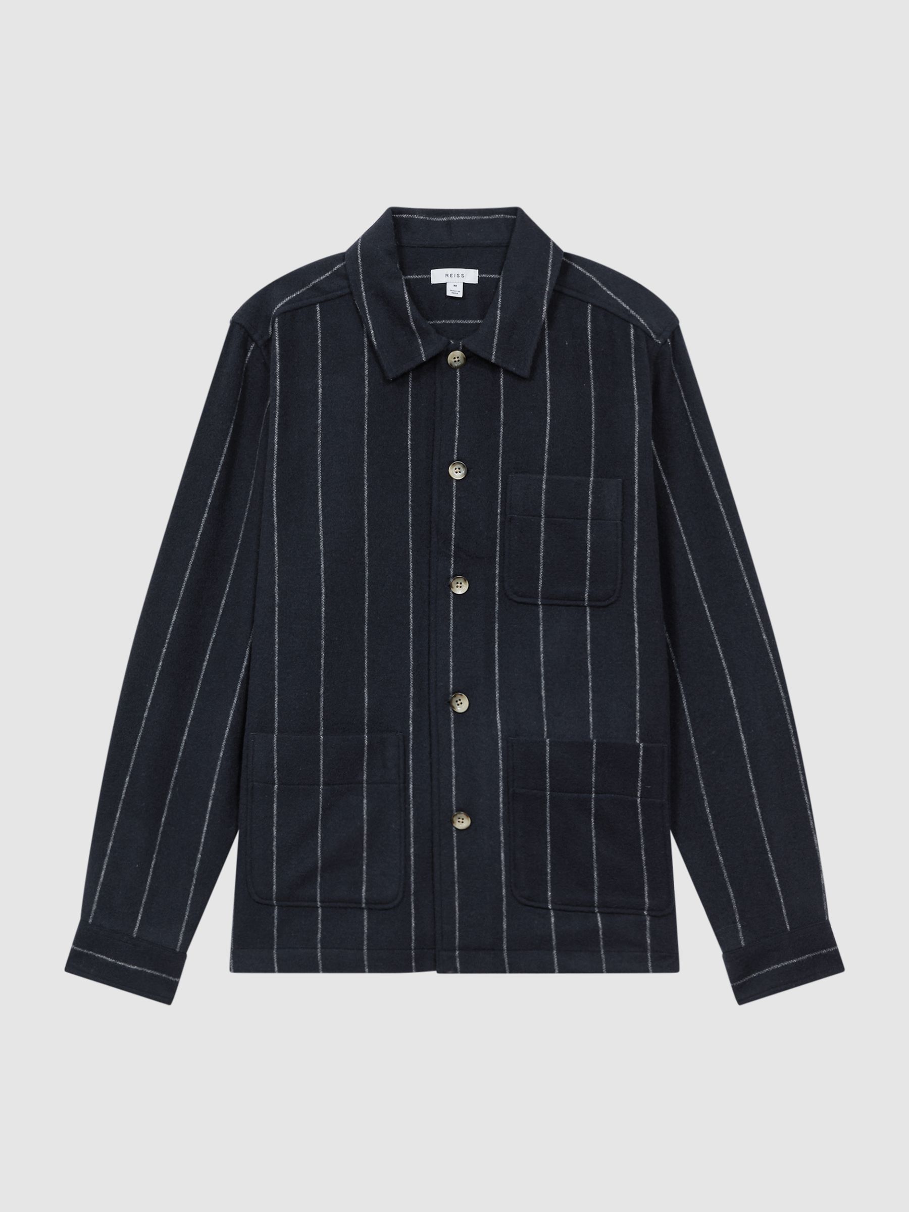 Brushed Striped Overshirt in Navy - Image 2 of 5