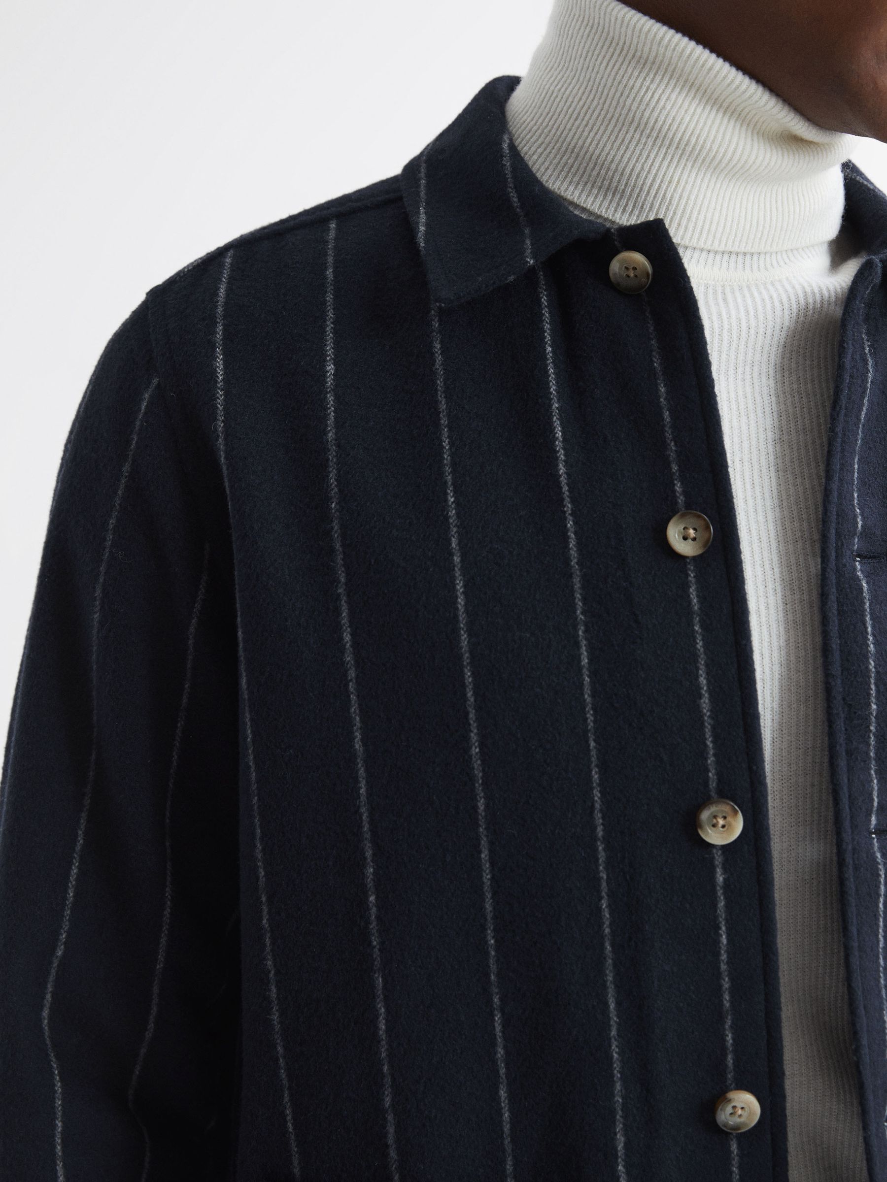 Brushed Striped Overshirt in Navy - Image 3 of 5