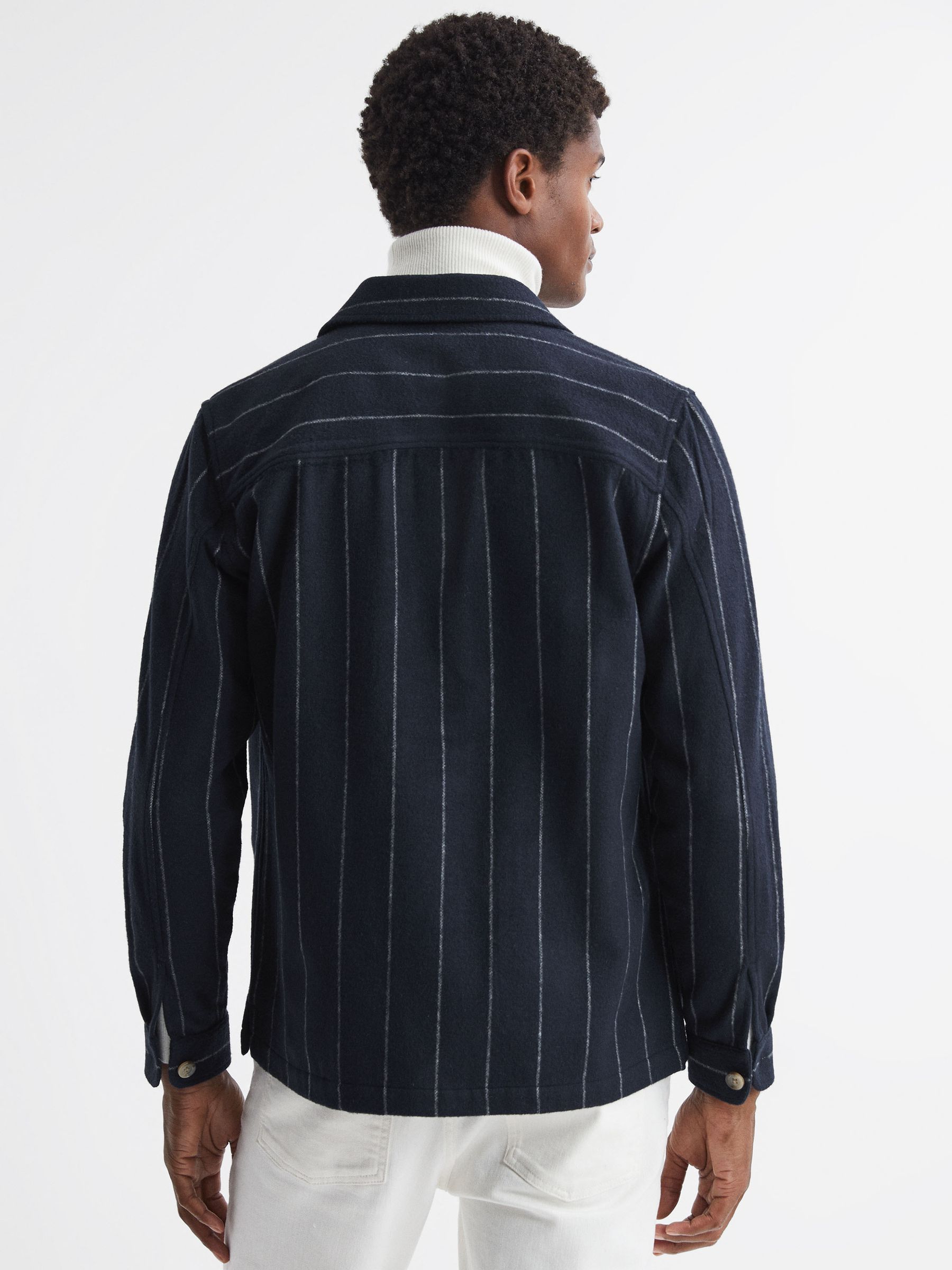 Brushed Striped Overshirt in Navy - Image 5 of 5