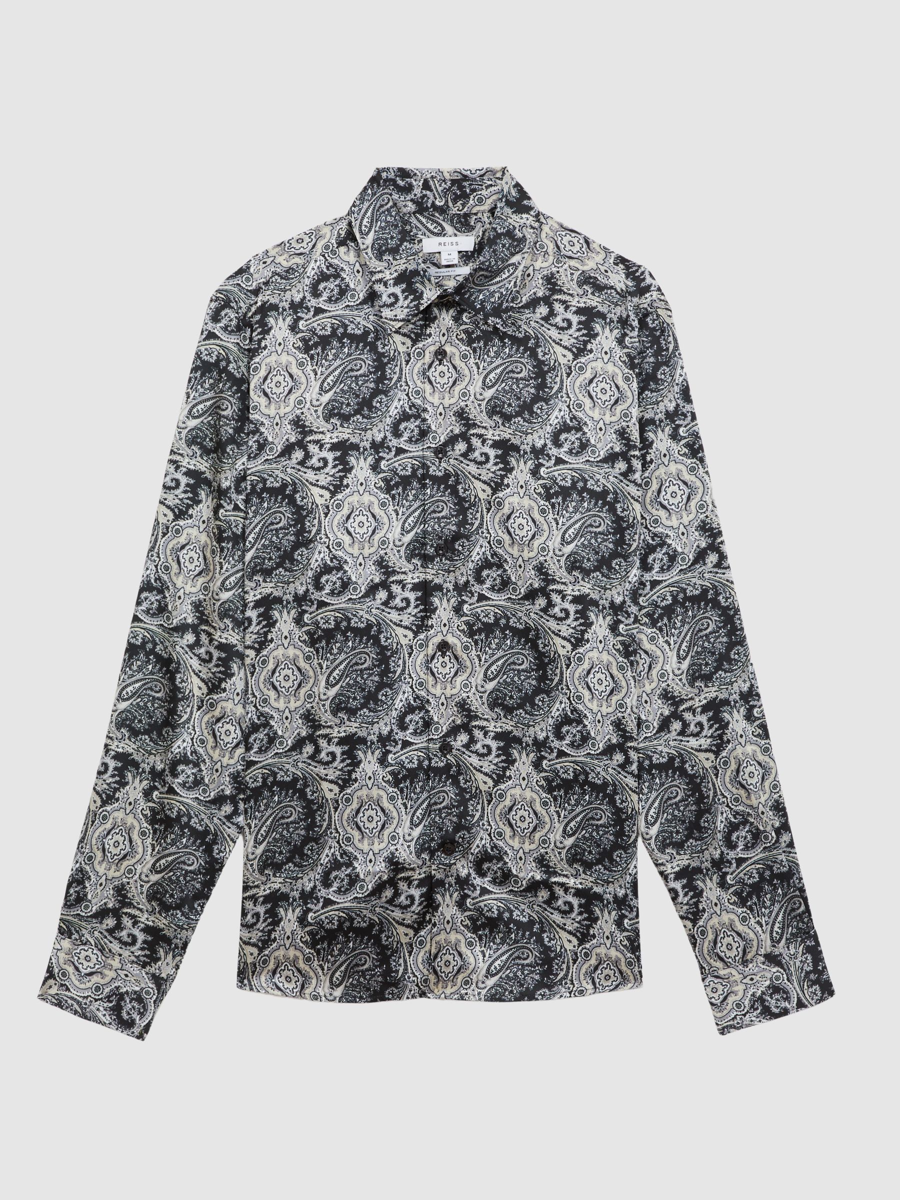 Reiss Paisley Print Button-Through Shirt in Black Multi | REISS