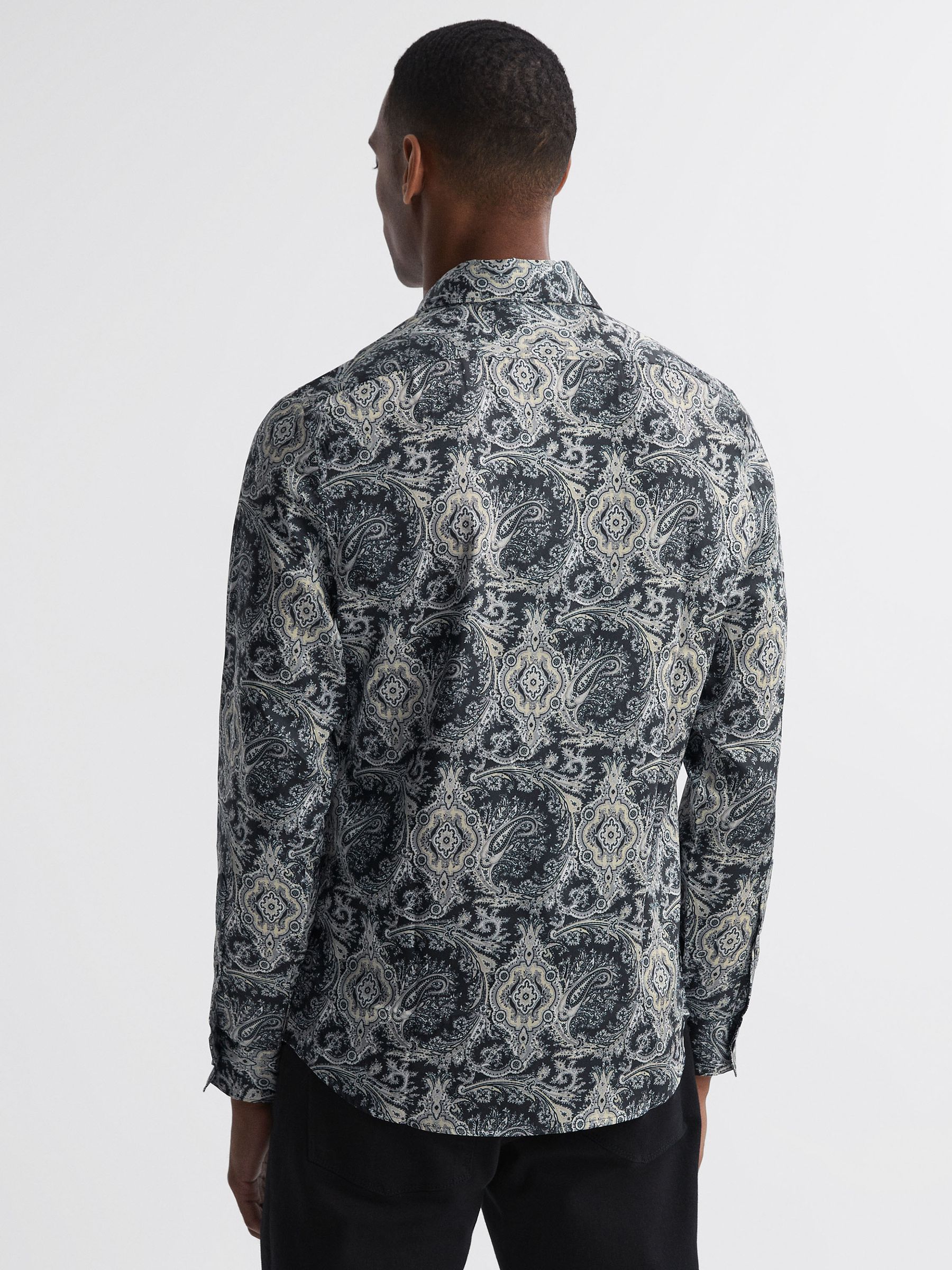 Reiss Paisley Print Button-Through Shirt in Black Multi | REISS