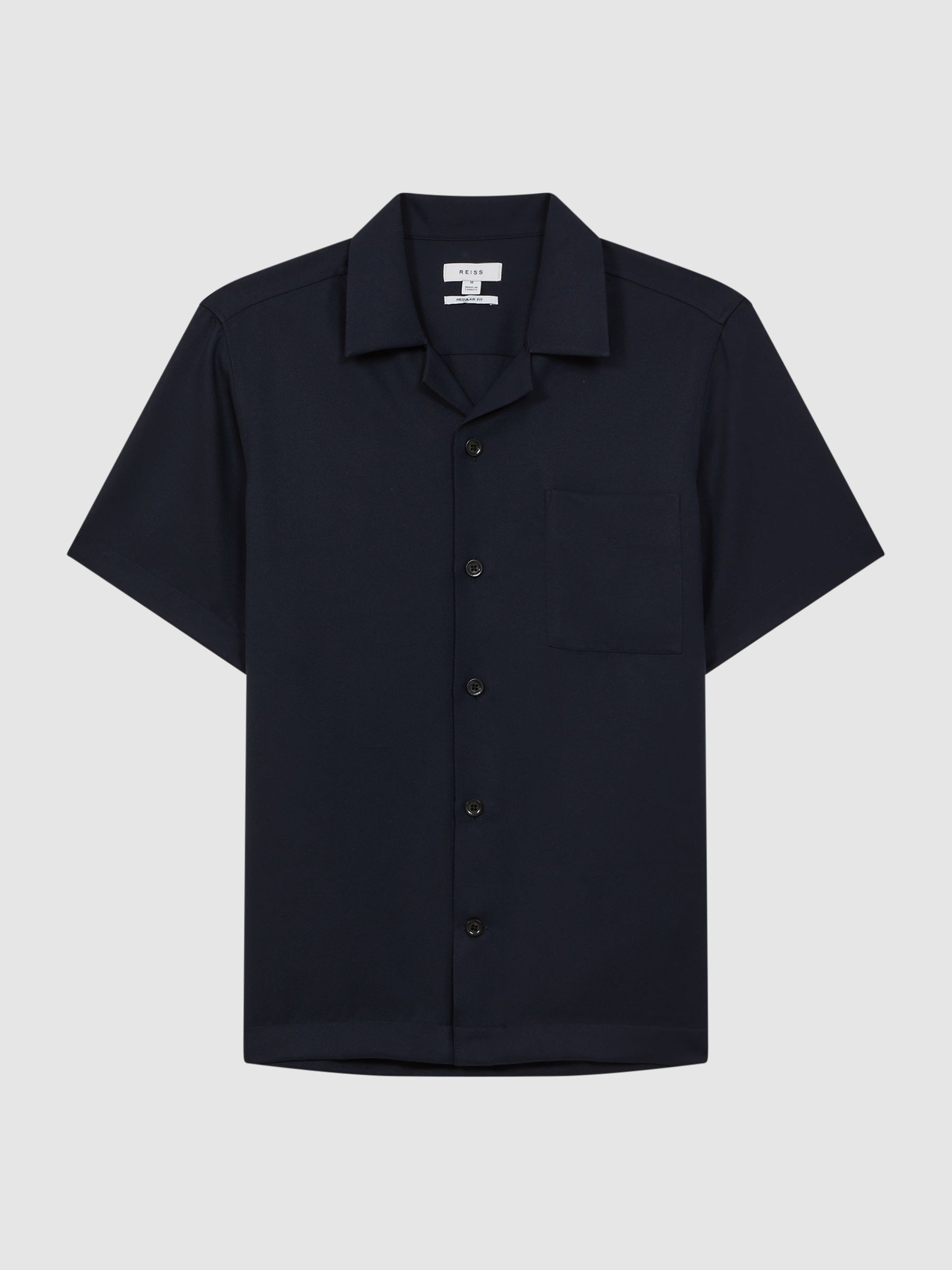 Cuban Collar Button-Through Shirt in Navy - Image 2 of 4