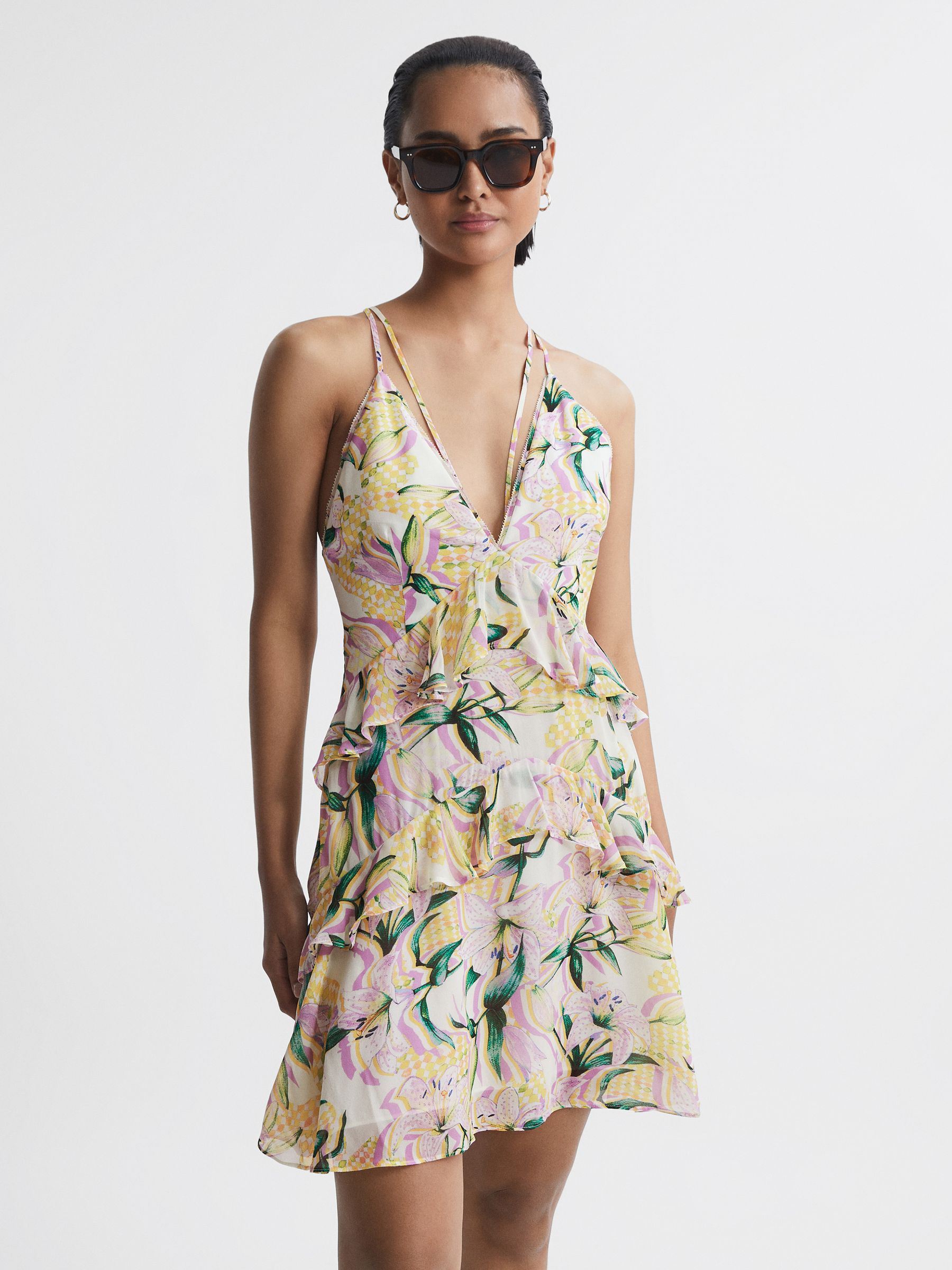 Floral Strappy Mini Dress in Yellow - Image 1 of 5 Floral Strappy Mini Dress in Yellow - Image 1 of 5