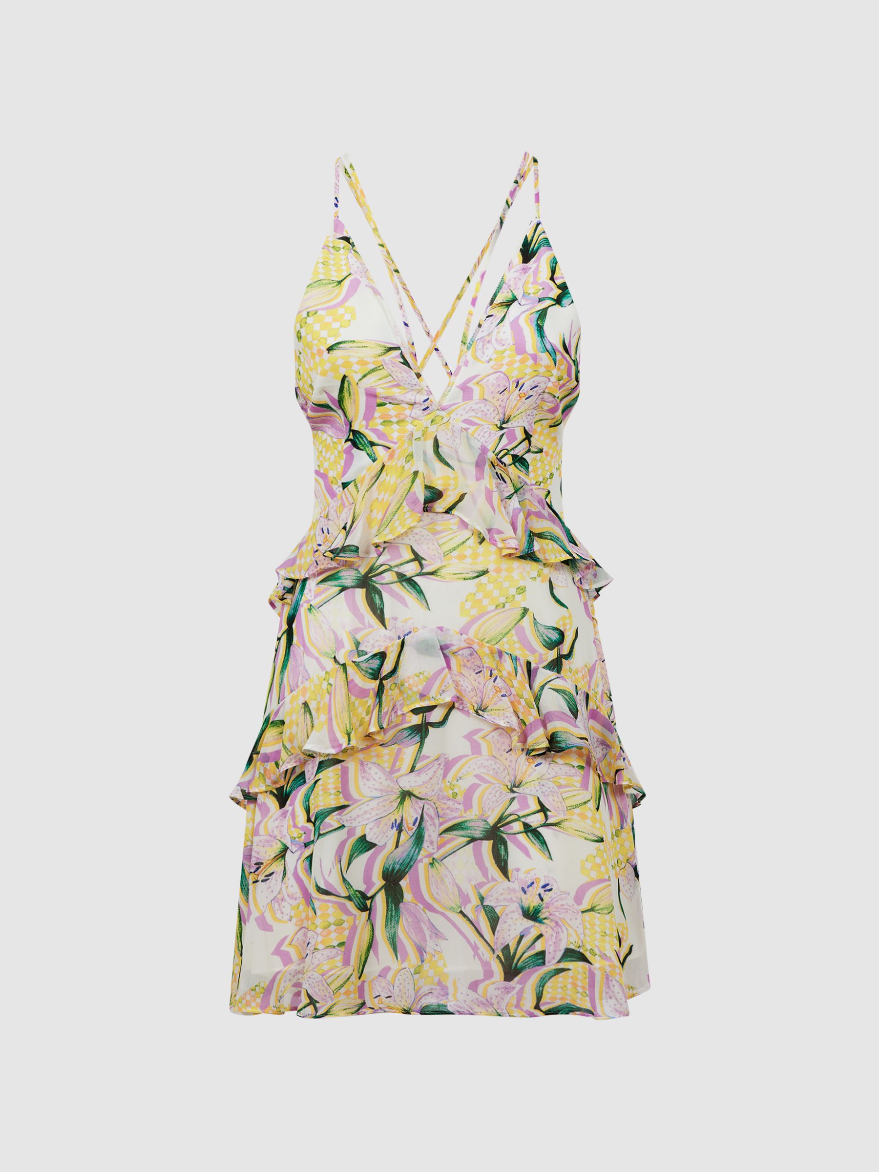 Floral Strappy Mini Dress in Yellow - Image 2 of 5 Floral Strappy Mini Dress in Yellow - Image 2 of 5