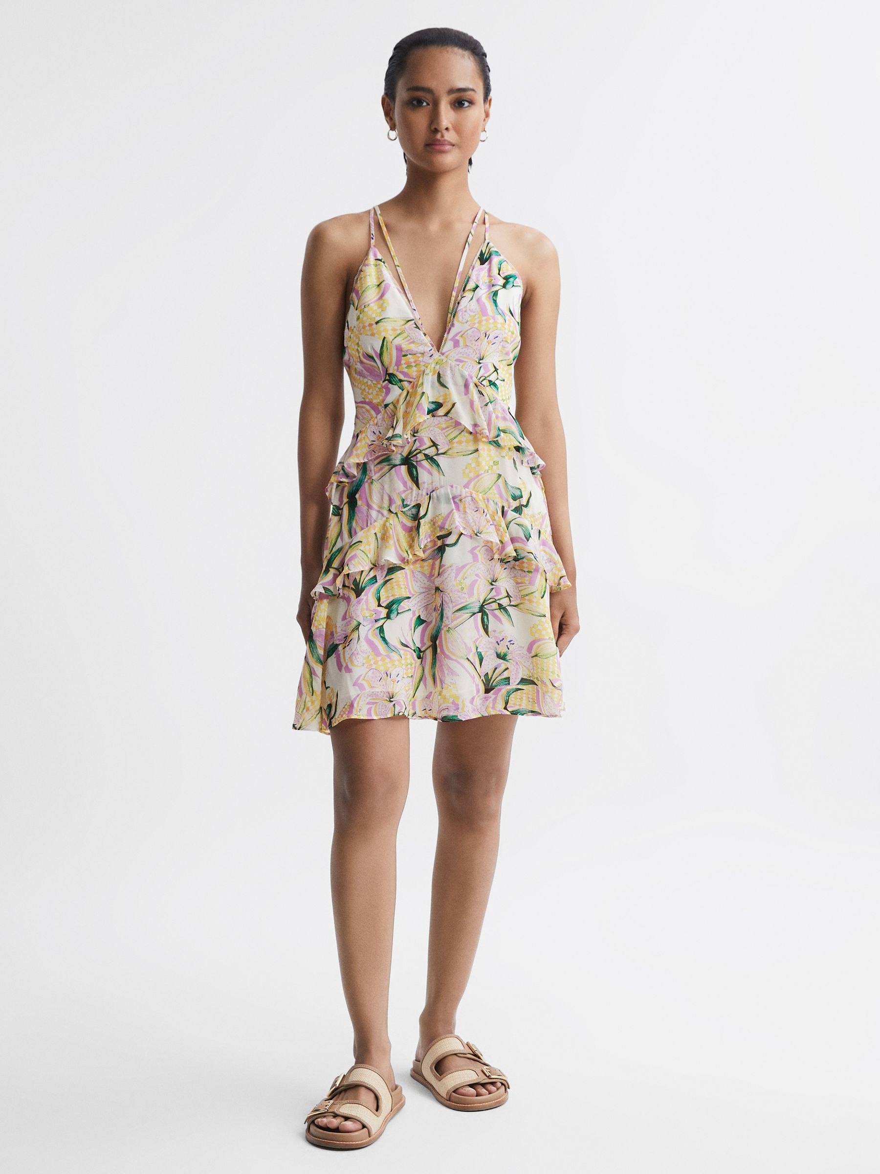 Floral Strappy Mini Dress in Yellow - Image 3 of 5