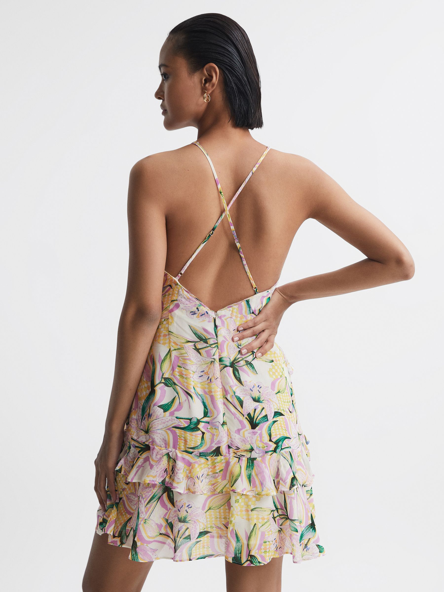 Floral Strappy Mini Dress in Yellow - Image 5 of 5