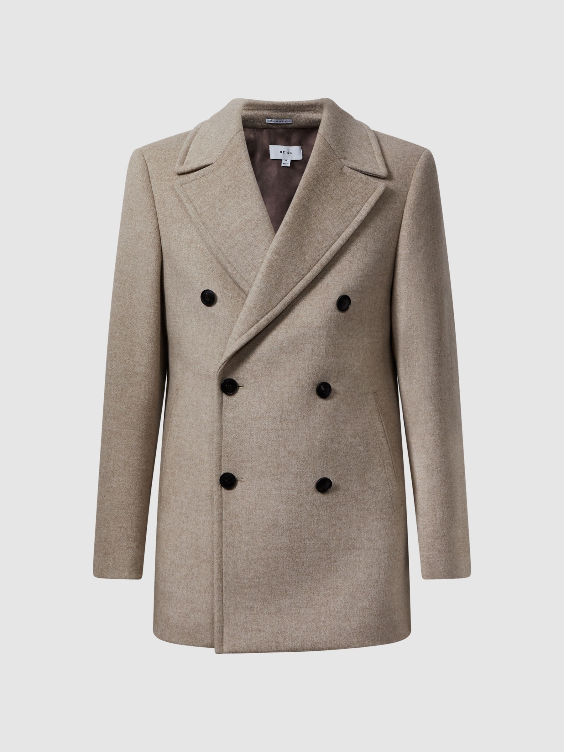 Double Breasted Wool Coat in Stone Melange - Image 2 of 5