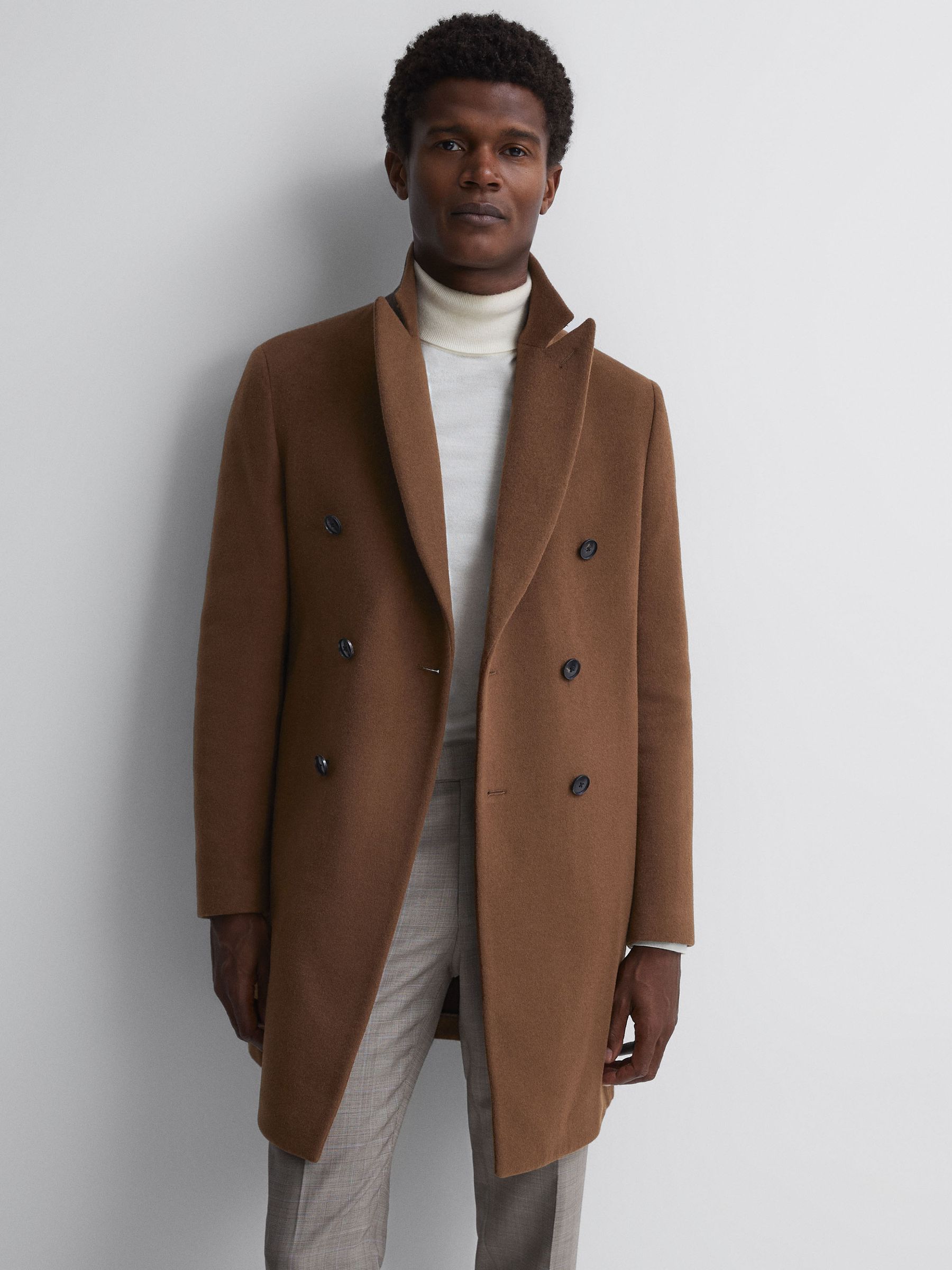 Wool Blend Double Breasted Epsom Coat in Tobacco - Image 1 of 6