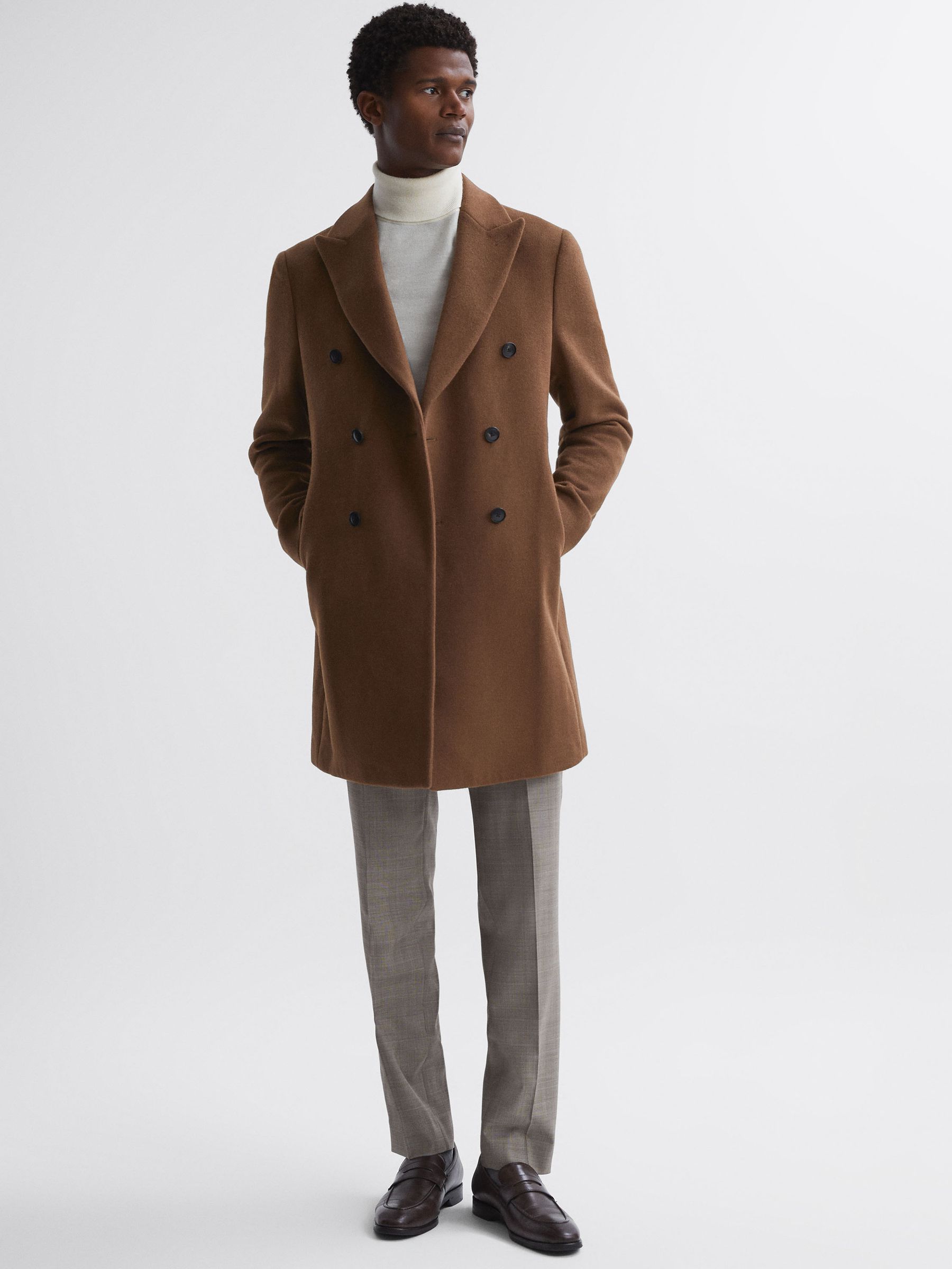 Wool Blend Double Breasted Epsom Coat in Tobacco - Image 3 of 6