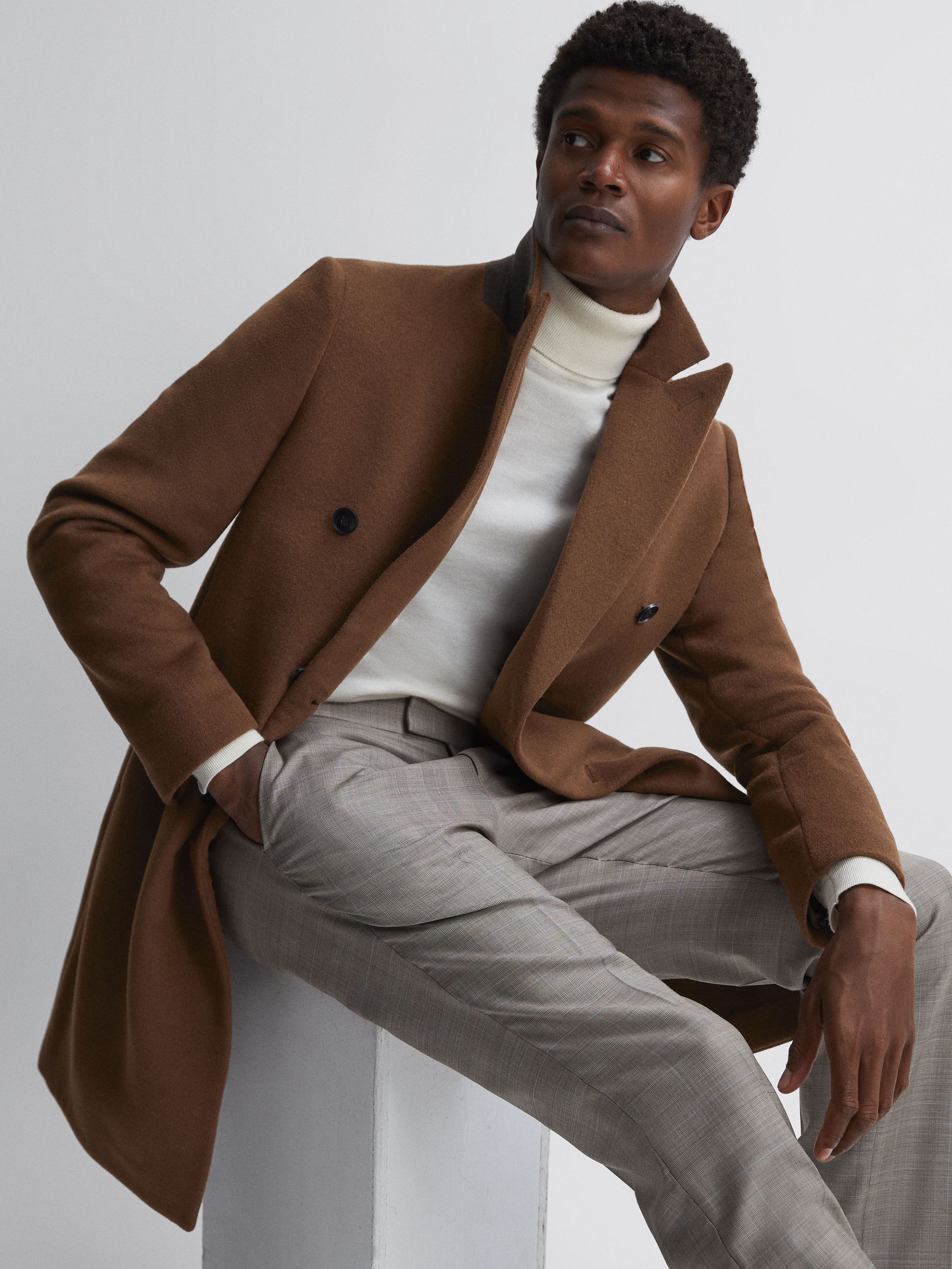 Wool Blend Double Breasted Epsom Coat in Tobacco - Image 4 of 6