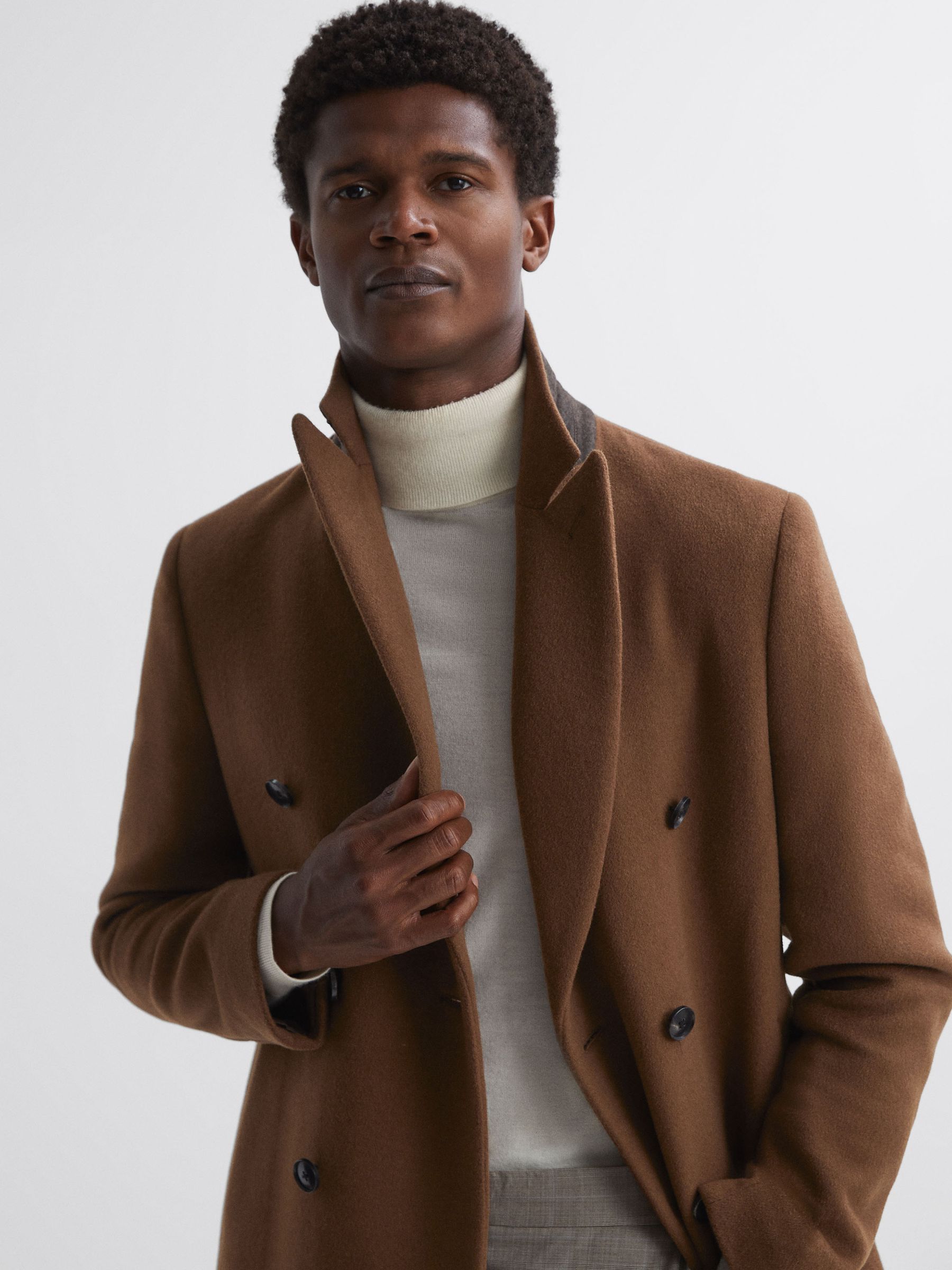 Wool Blend Double Breasted Epsom Coat in Tobacco - Image 6 of 6