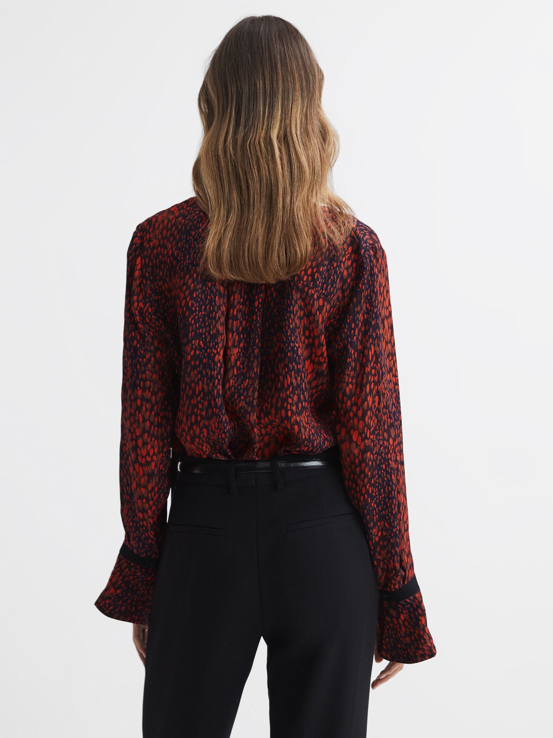 Animal Print Neck Tie Blouse in Red - Image 4 of 4