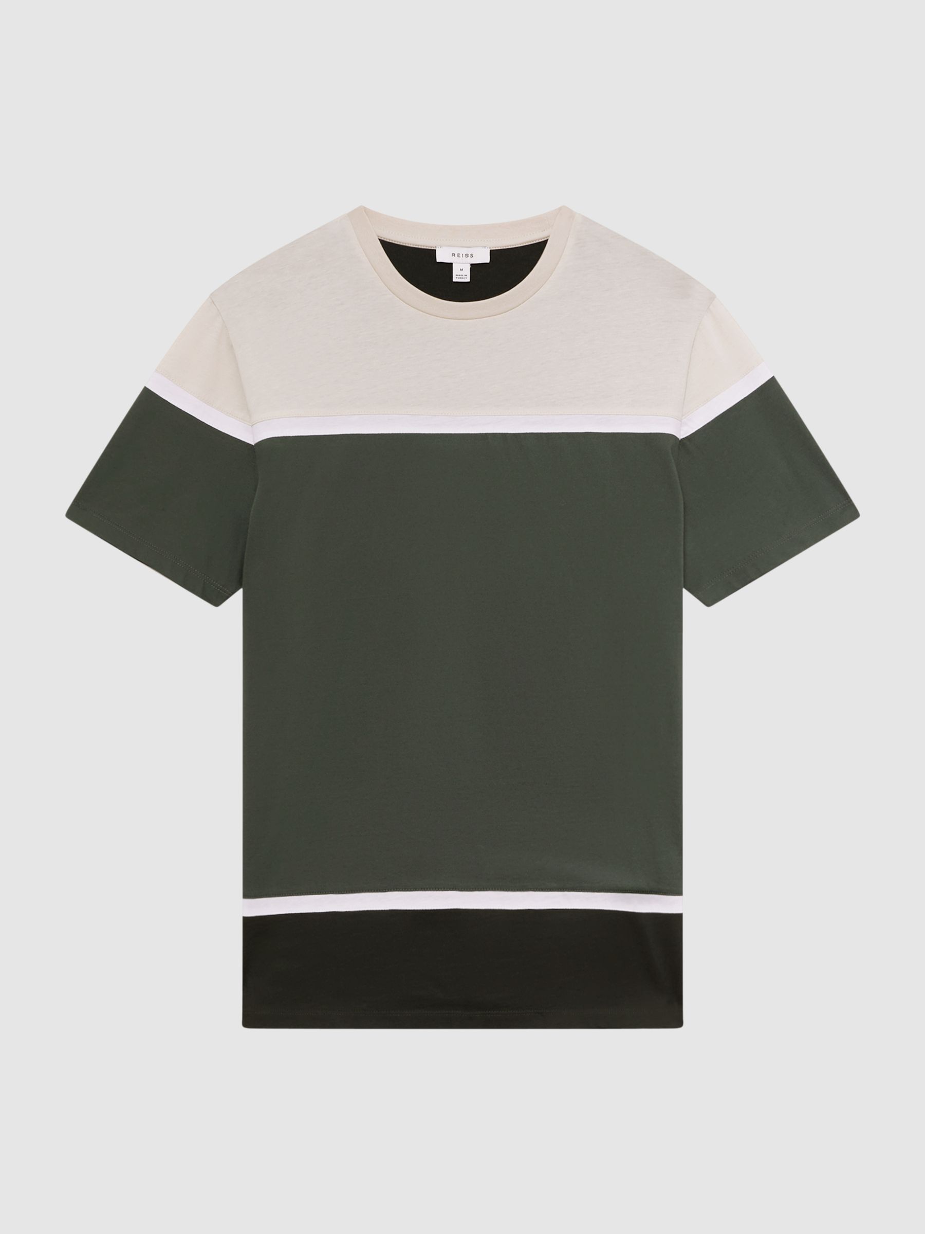 Mercerised Cotton Colourblock T-Shirt in Green Multi - Image 2 of 4