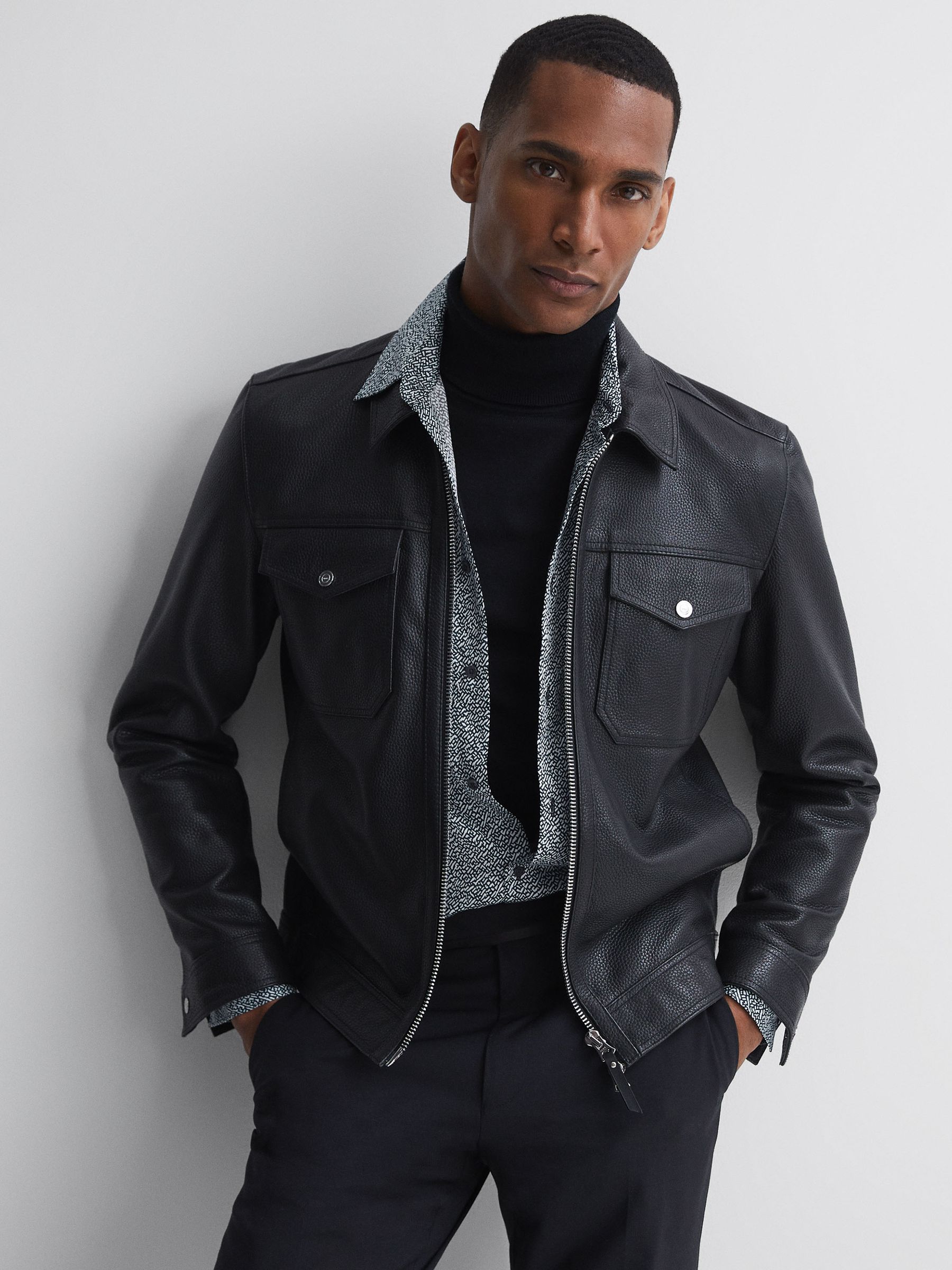 Printed Button-Through Shirt in Navy/Ivory - Image 3 of 5