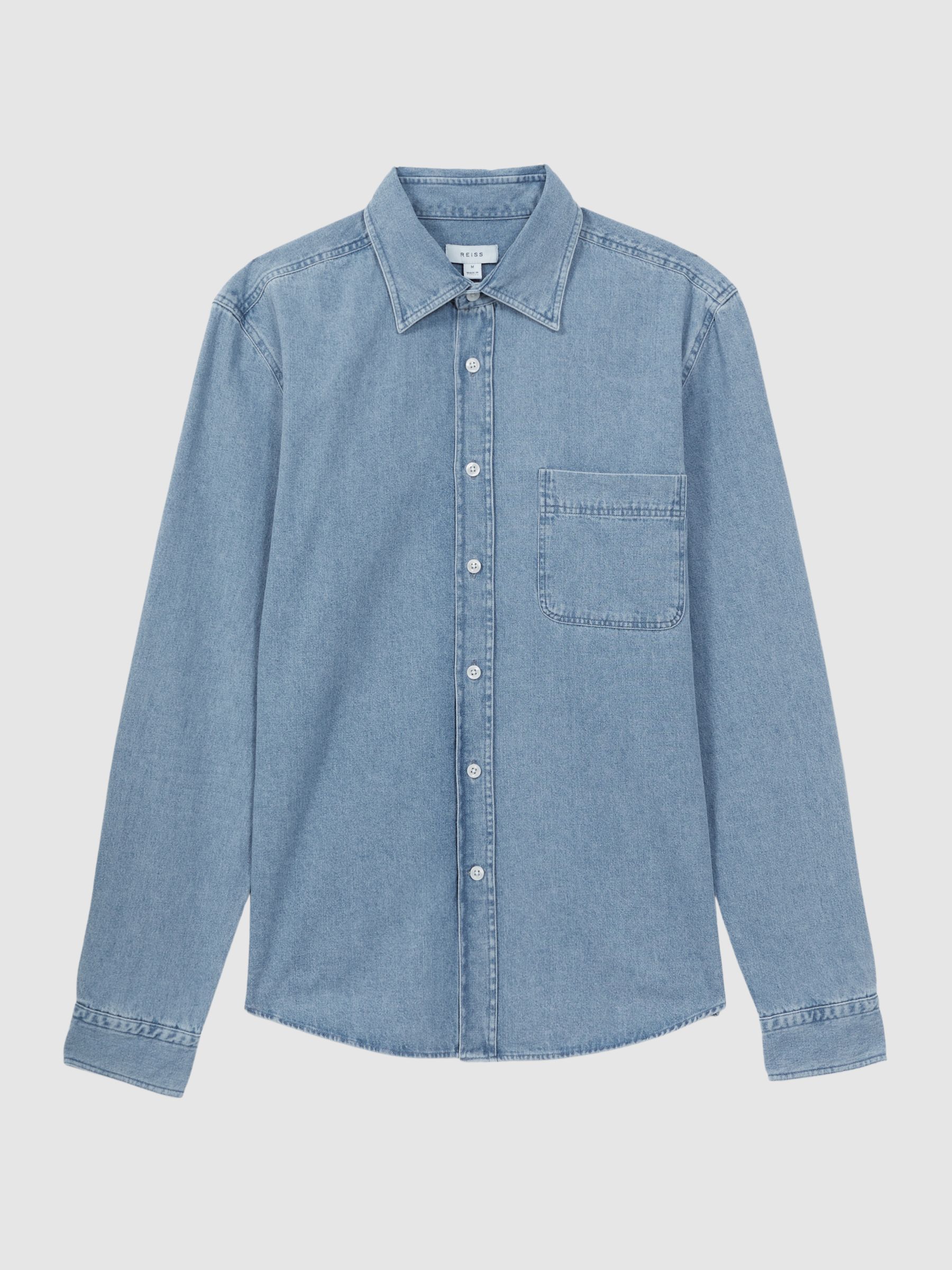 Long Sleeve Denim Overshirt in Denim Blue - Image 2 of 4 Long Sleeve Denim Overshirt in Denim Blue - Image 2 of 4