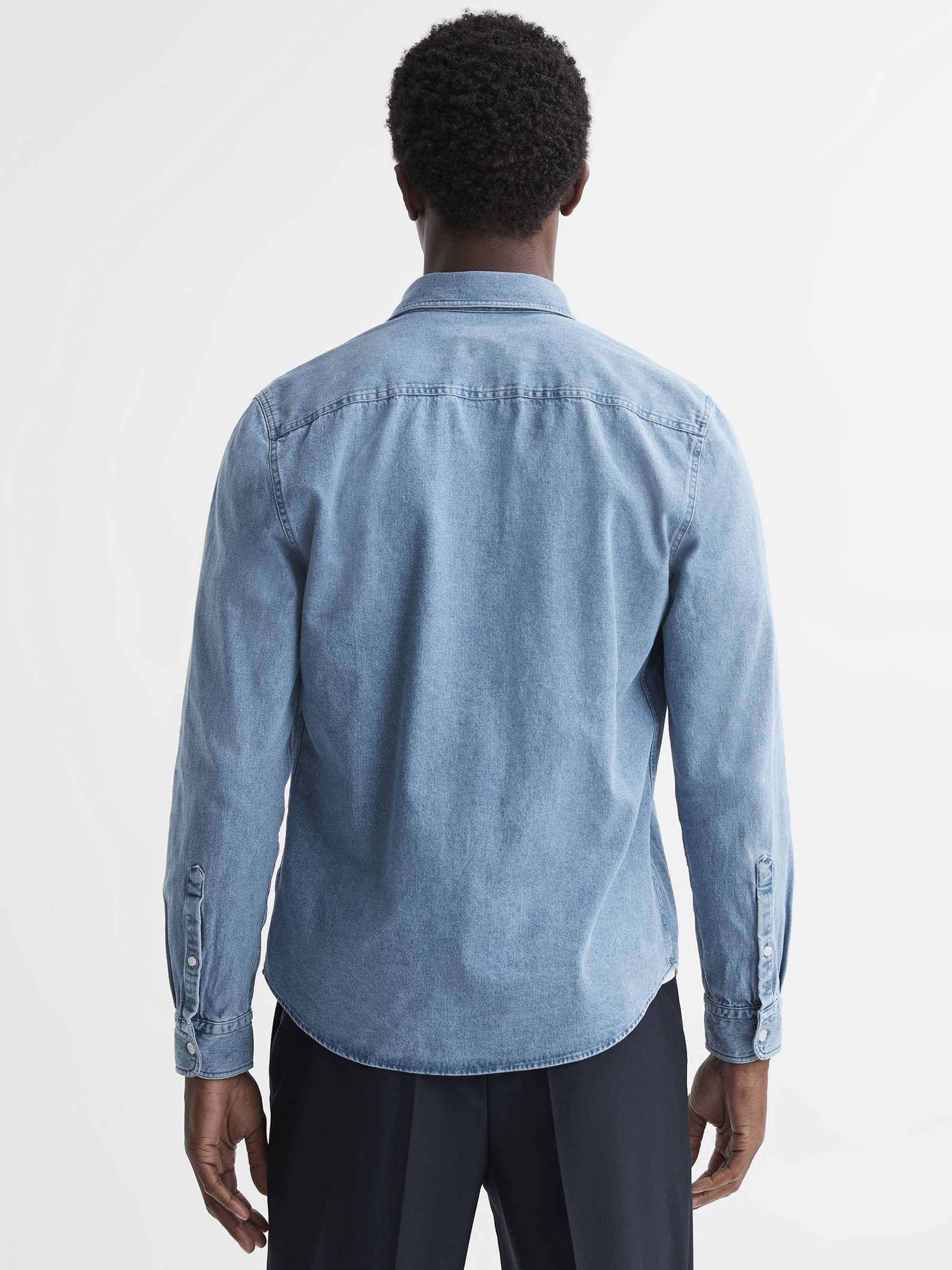 Long Sleeve Denim Overshirt in Denim Blue - Image 4 of 4