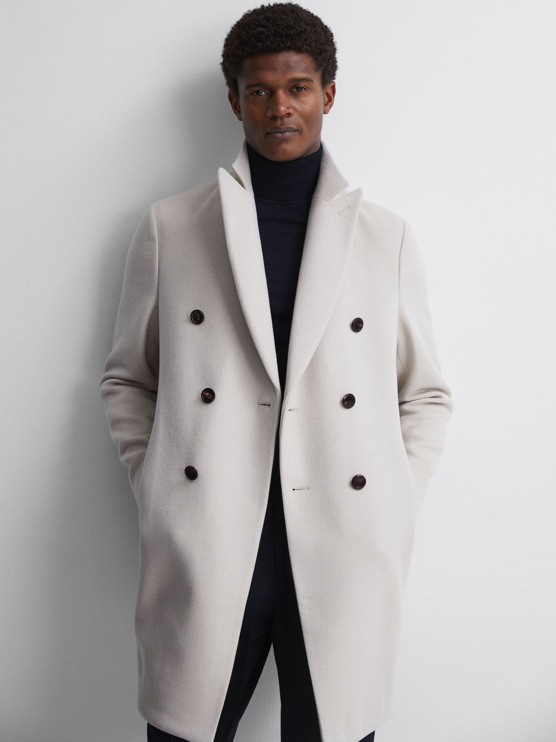 Wool Blend Double Breasted Epsom Coat in Bone - Image 1 of 5