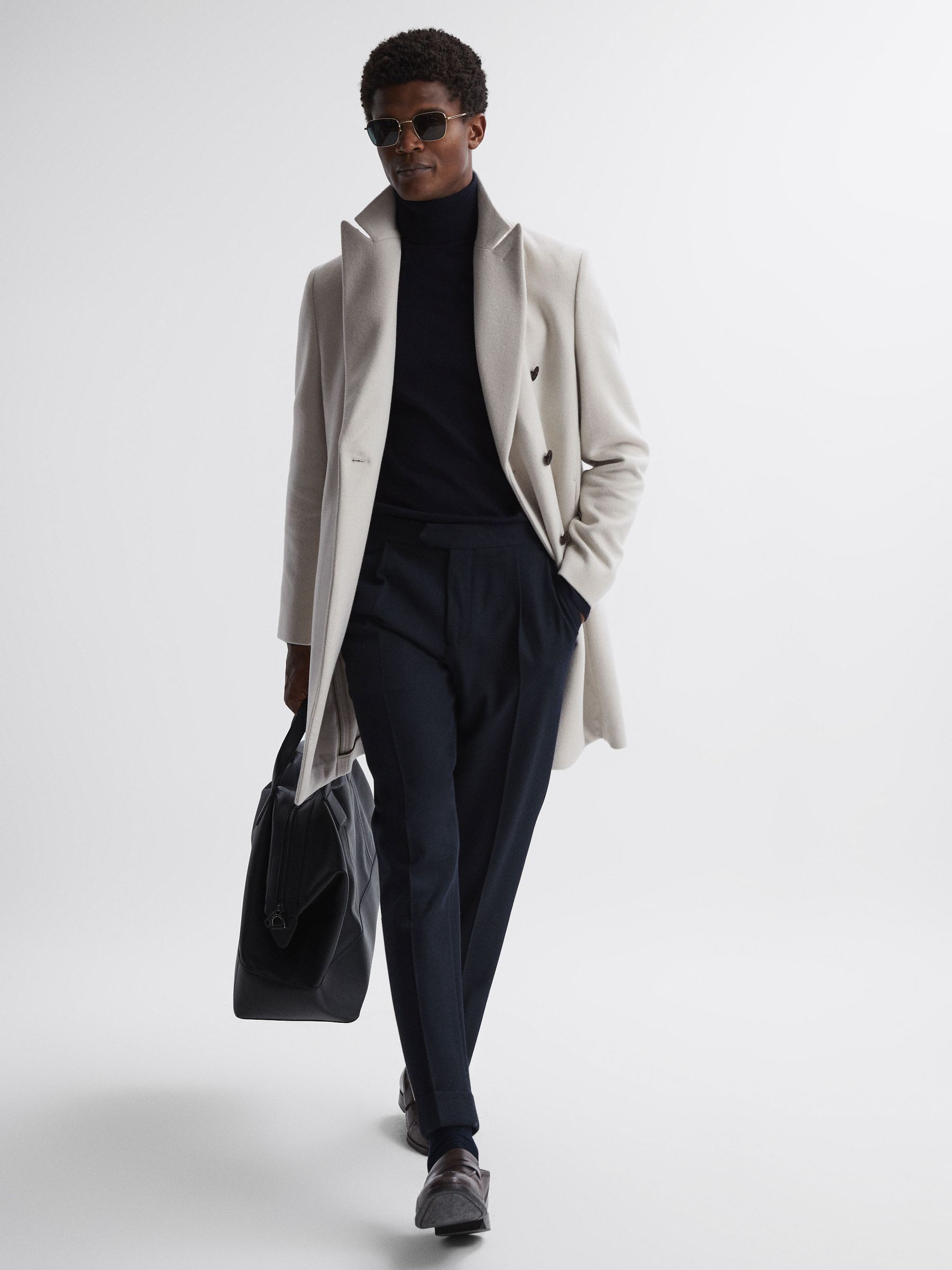 Wool Blend Double Breasted Epsom Coat in Bone - Image 3 of 5