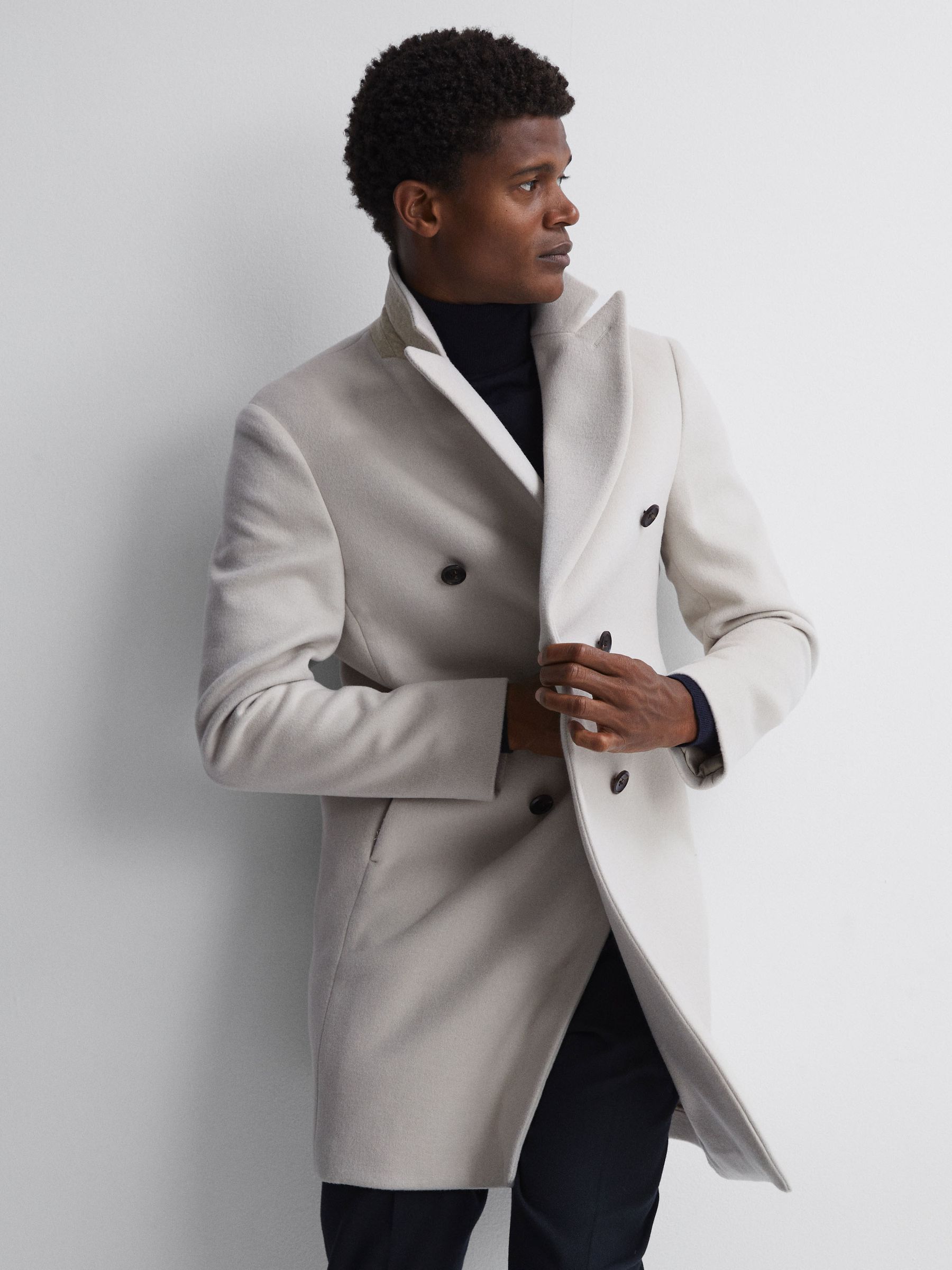 Wool Blend Double Breasted Epsom Coat in Bone - Image 5 of 5