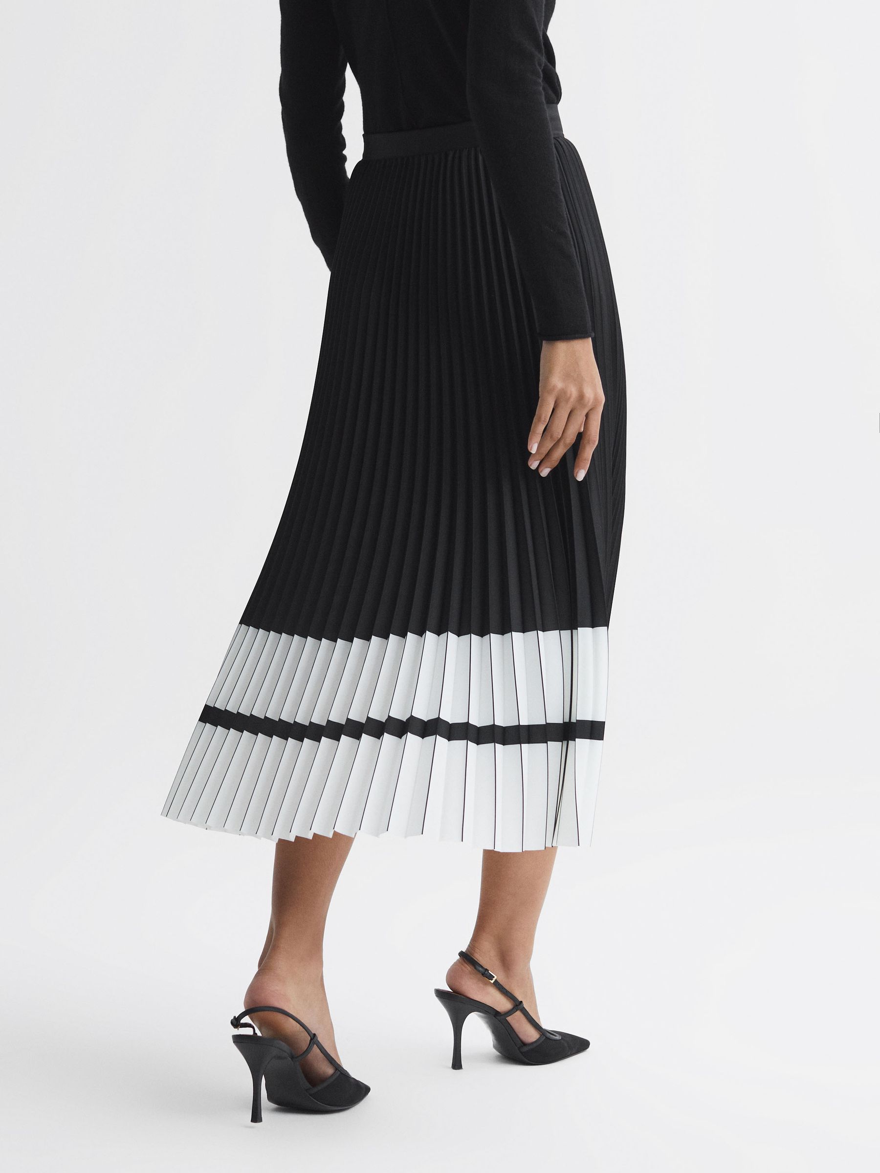 High Rise Pleated Midi Skirt in Black/White - Image 5 of 6