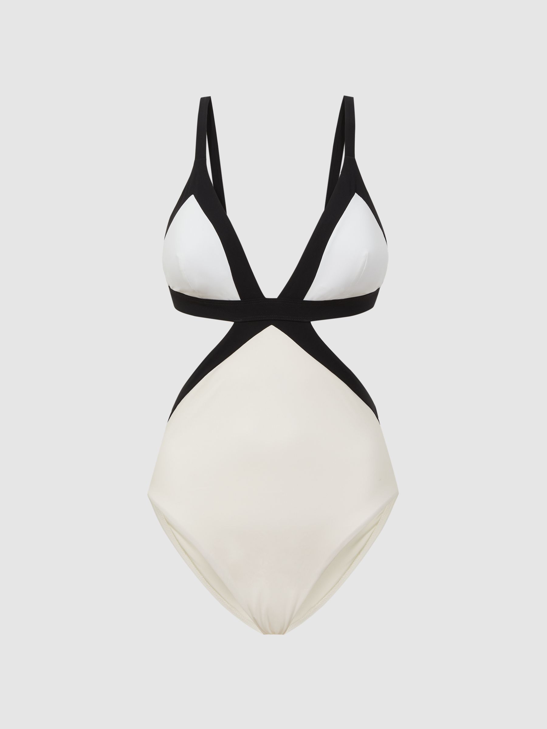 Colourblock Cut-Out Swimsuit in Black/White - Image 2 of 4