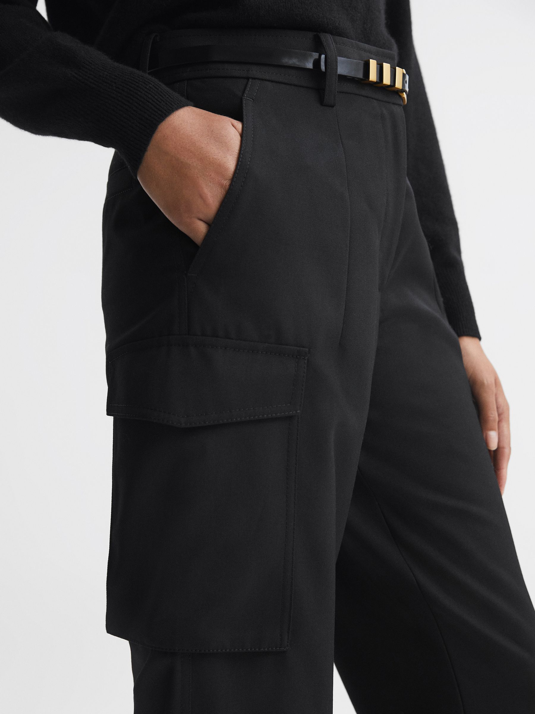 Mid Rise Cargo Trousers in Black - Image 4 of 5