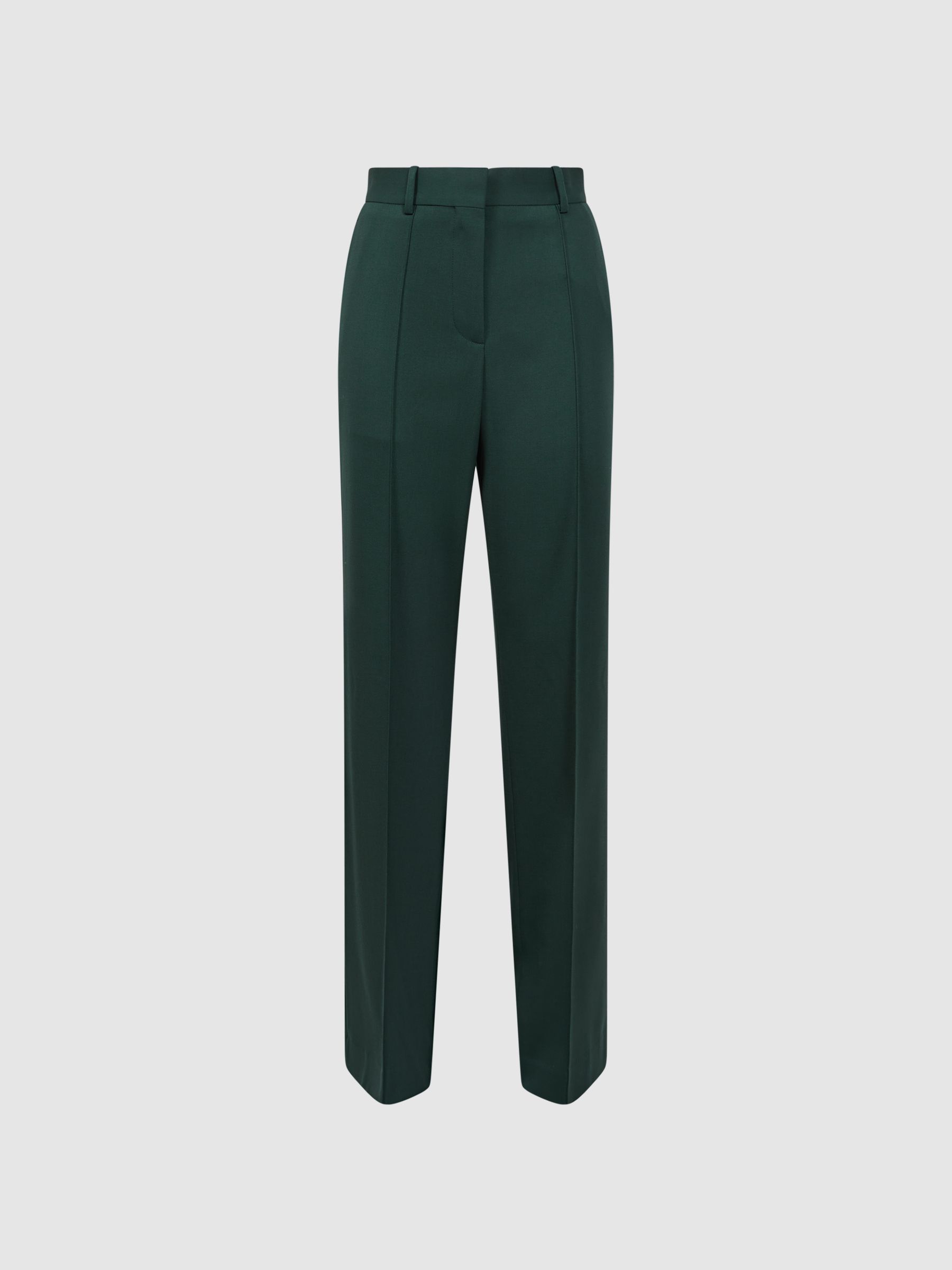 Wide Leg Wool Blend Mid Rise Suit Trousers in Bottle Green - Image 2 of 5 Wide Leg Wool Blend Mid Rise Suit Trousers in Bottle Green - Image 2 of 5