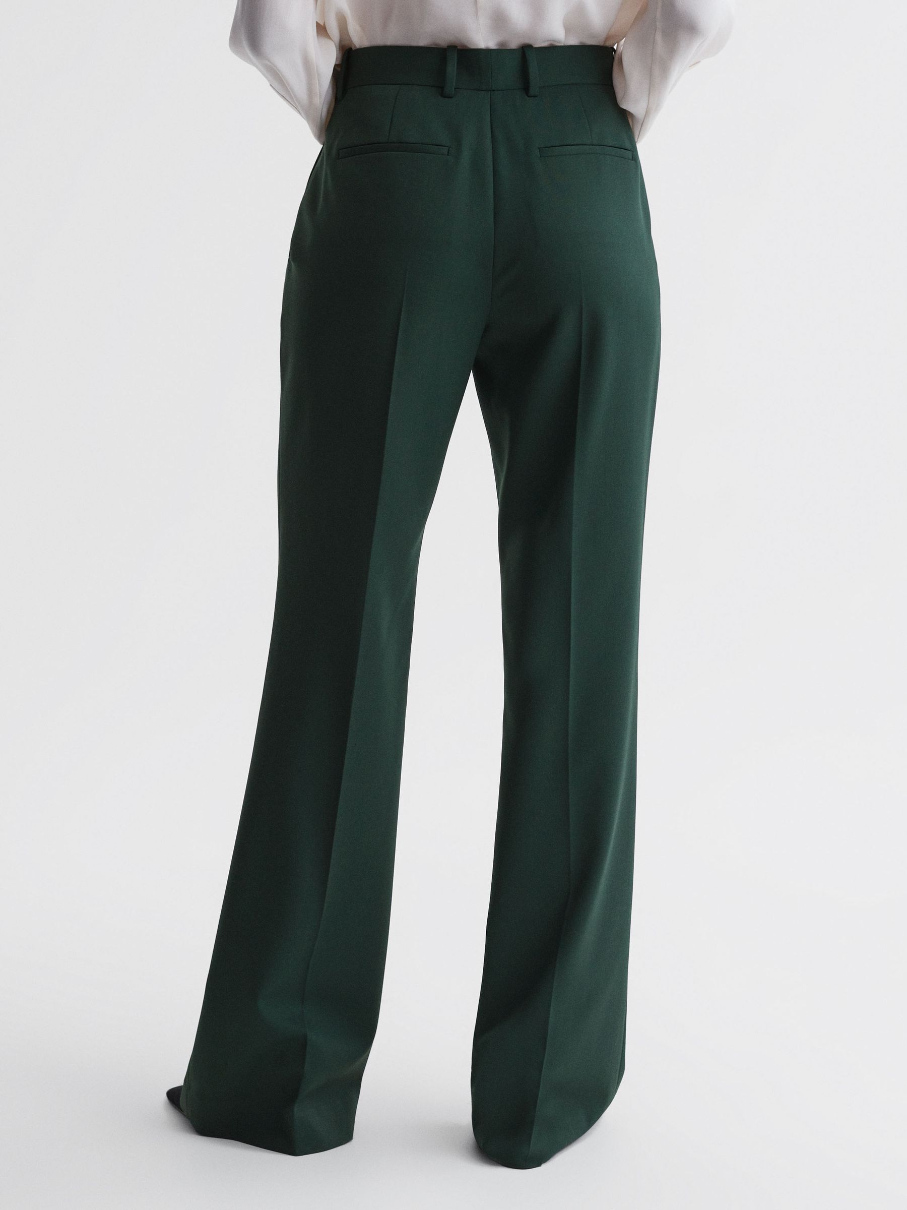 Wide Leg Wool Blend Mid Rise Suit Trousers in Bottle Green - Image 5 of 5