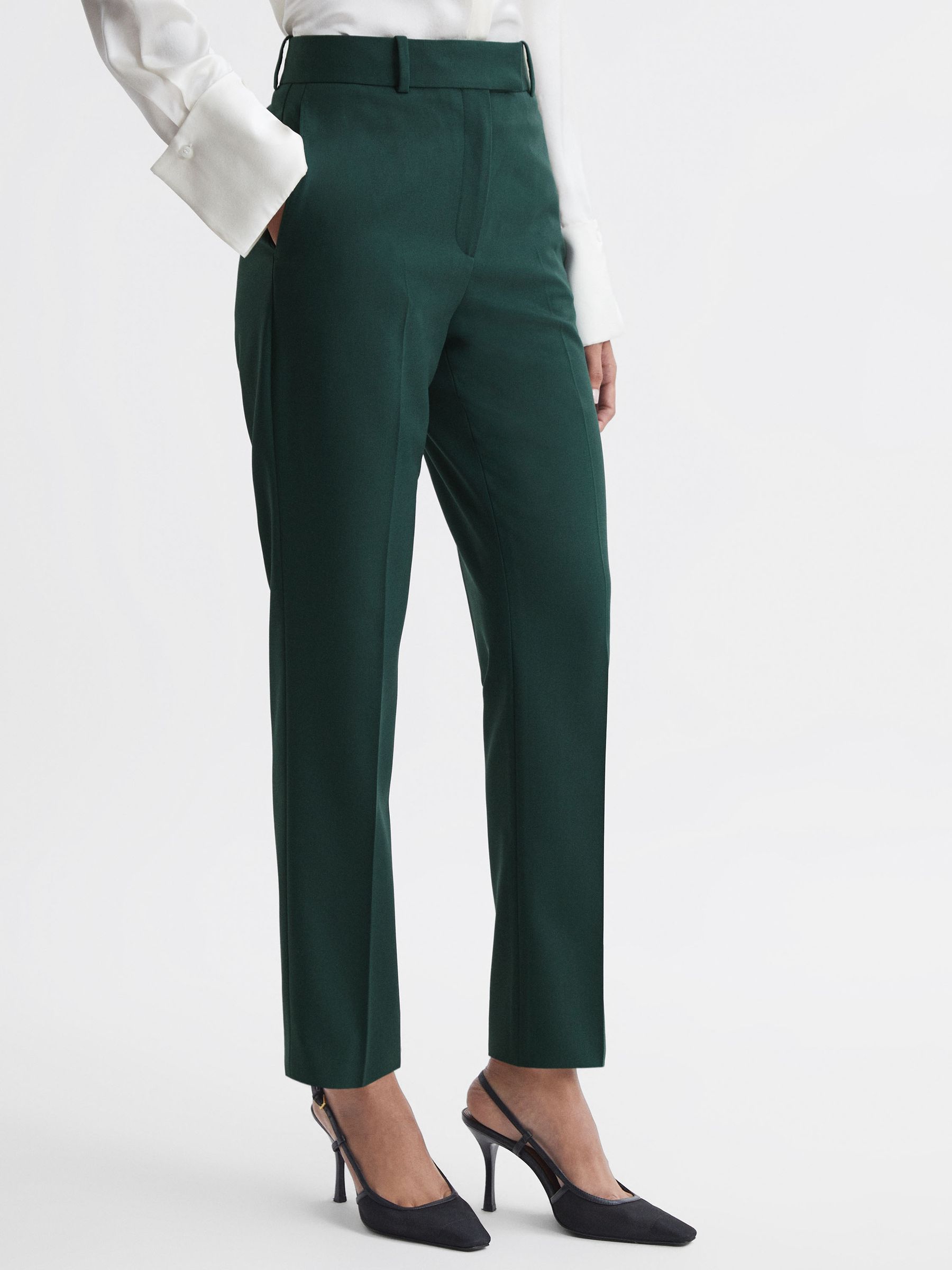 Petite Slim Fit Wool Blend Mid Rise Suit Trousers in Bottle Green - Image 3 of 6