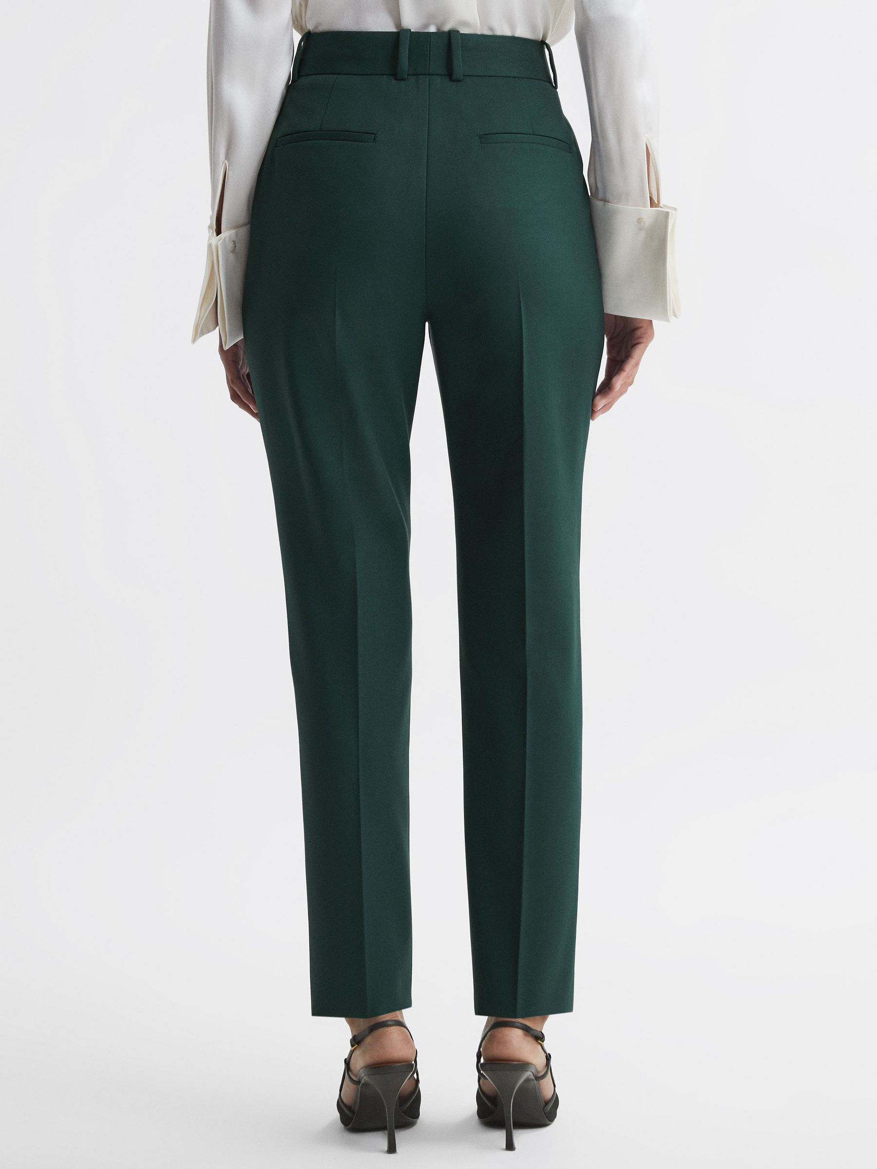 Petite Slim Fit Wool Blend Mid Rise Suit Trousers in Bottle Green - Image 4 of 6