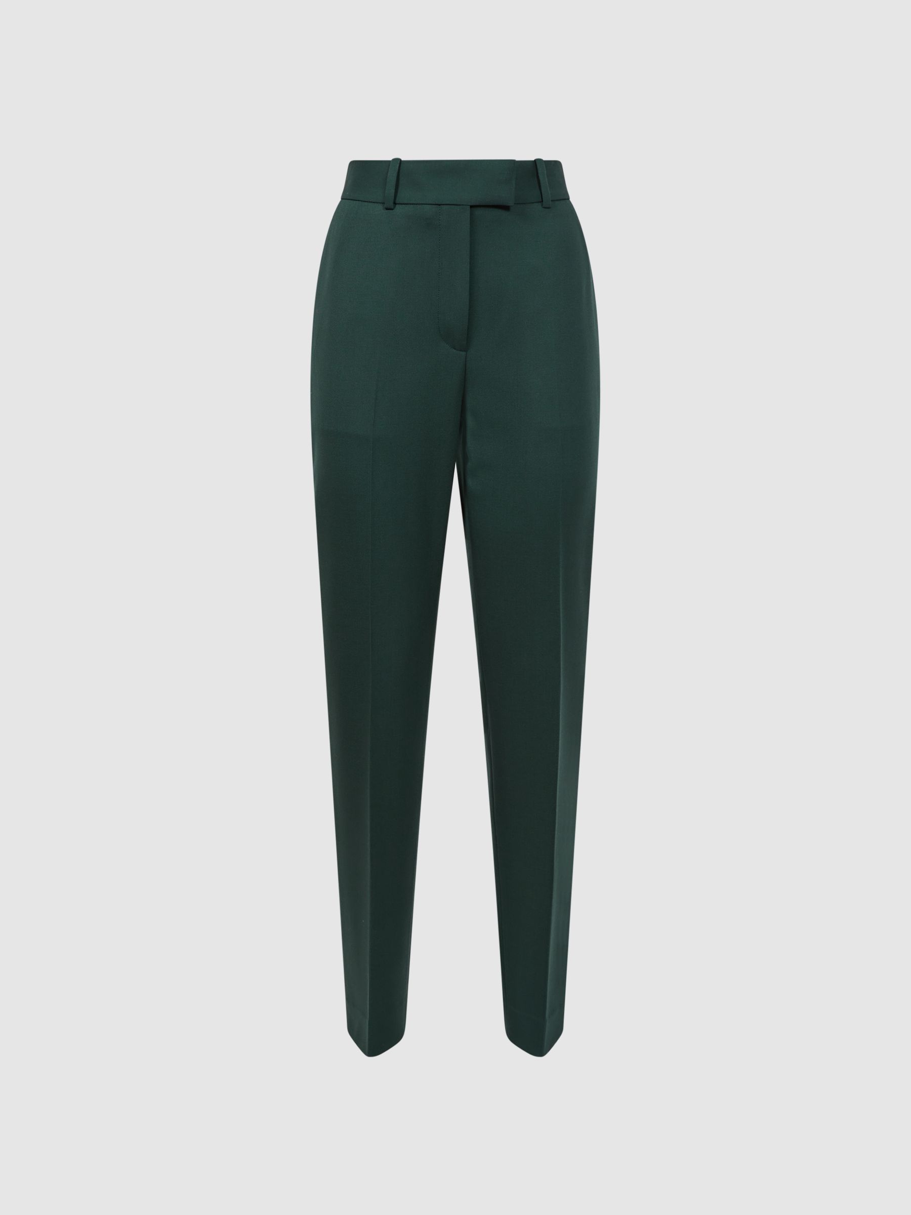 【T/C PRESSED TROUSER】 Bottle Green ０ Reiss Slim Fit Wool Blend Mid Rise Suit Trousers in Bottle